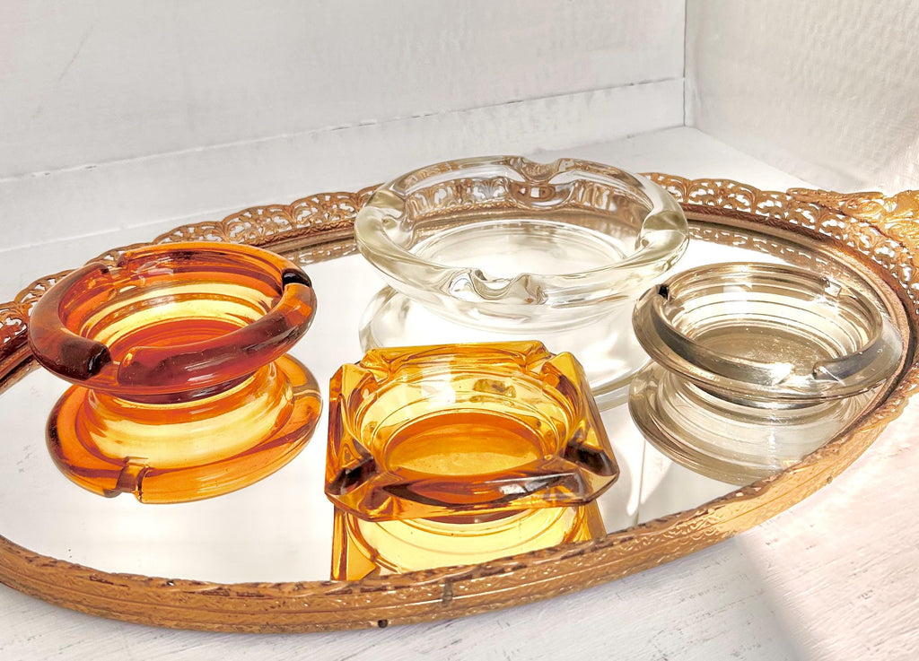Vintage Glass Ashtrays - Choose from Amber, Clear, Smoke Glass - Collectible Mid Century Tobacciana