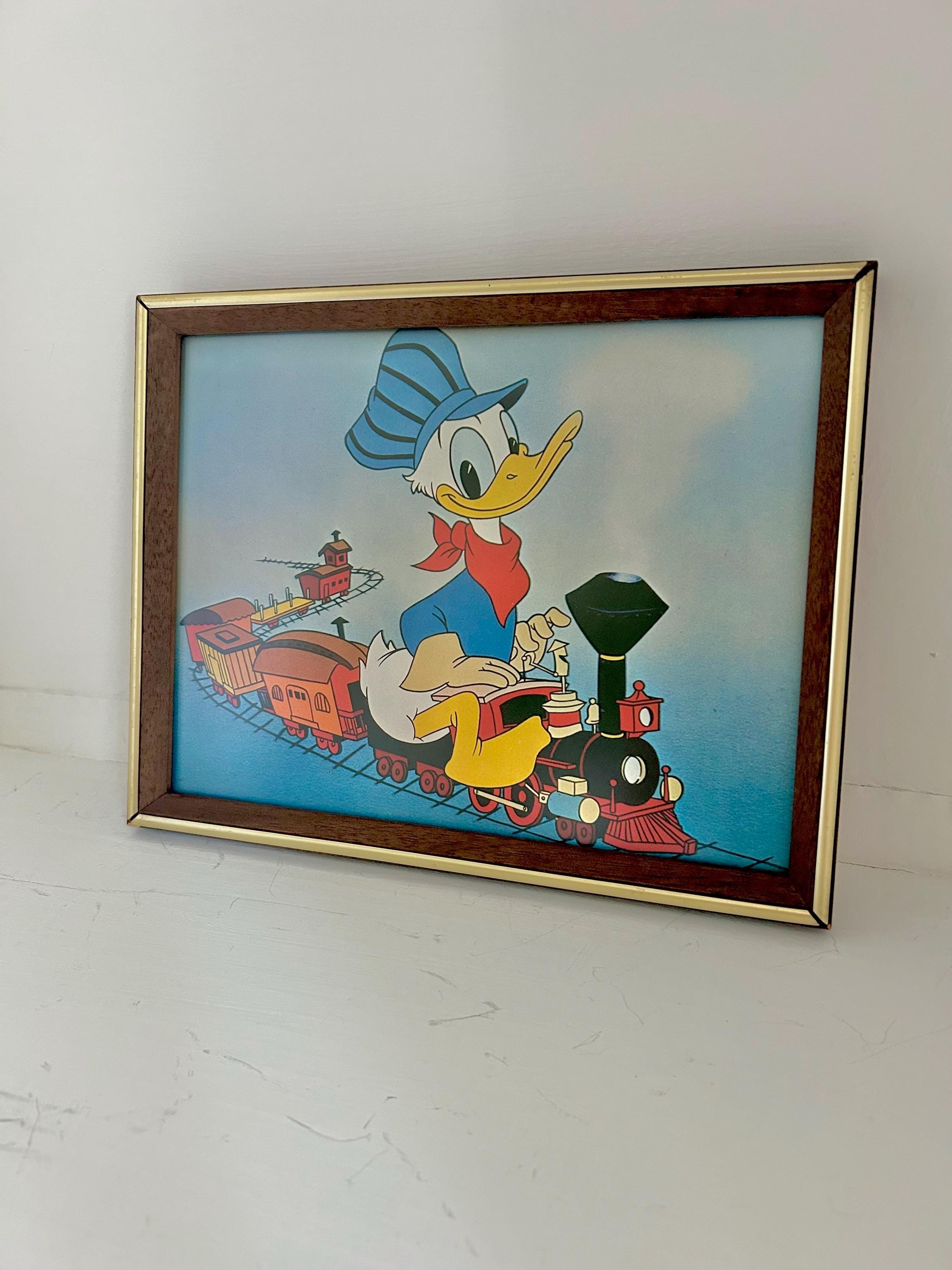 Vintage Donald Duck Print: Toy Train Conductor, Wooden Frame