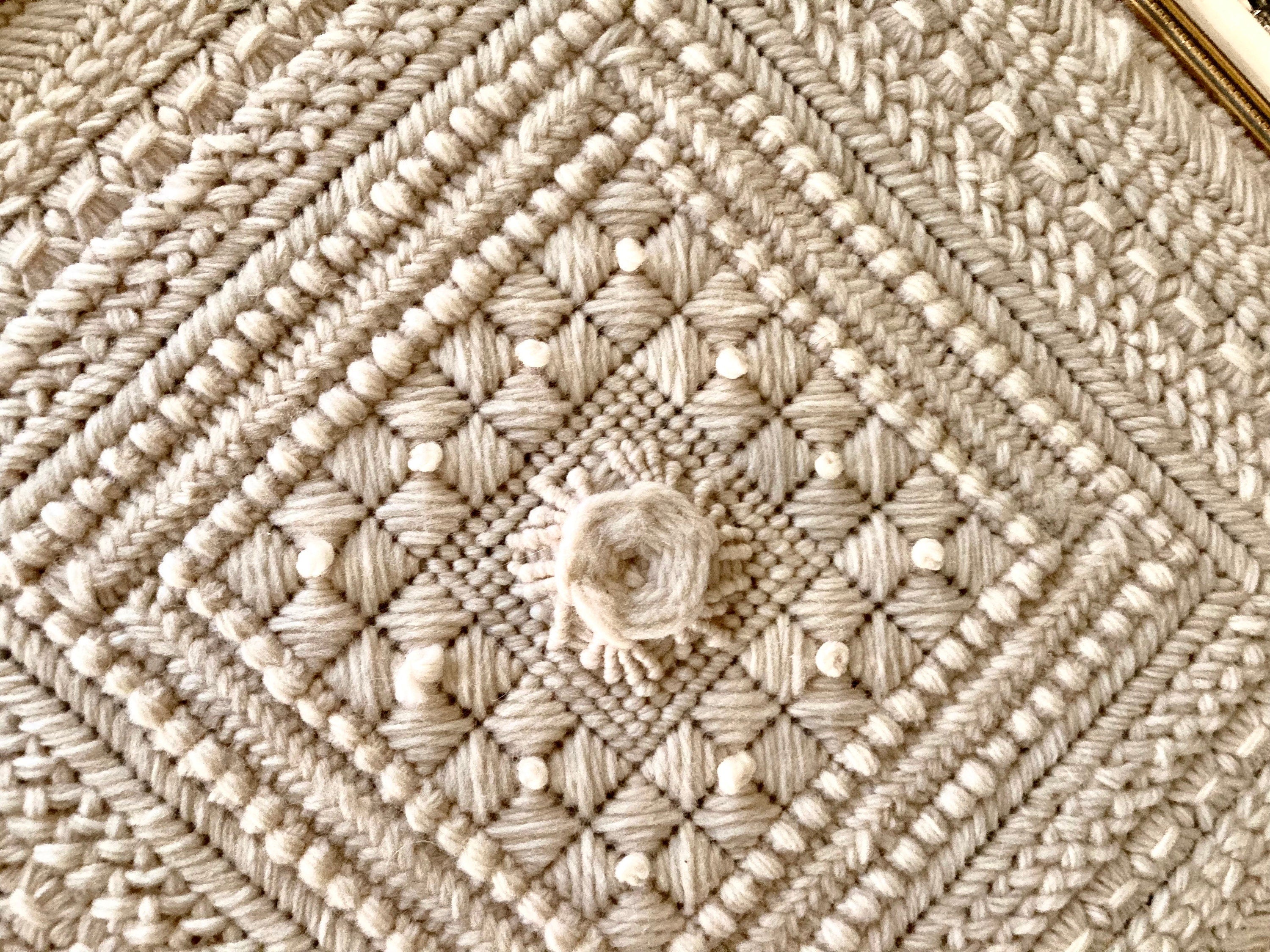 Vintage Yarn Art in Gilt Frame: Cream Boho Wall Decor (20x20)