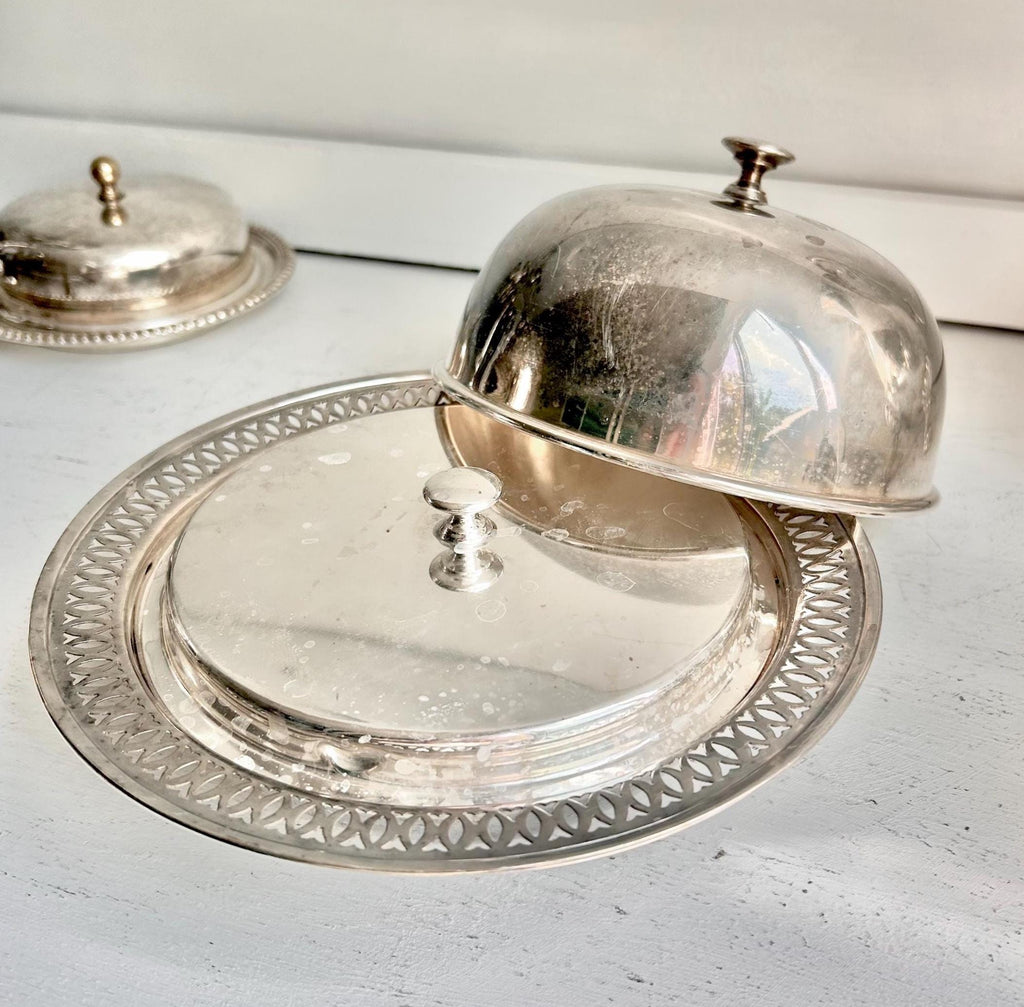 Vintage WMA Rogers Silver Plated Covered Dish: 3-Piece Condiment Server