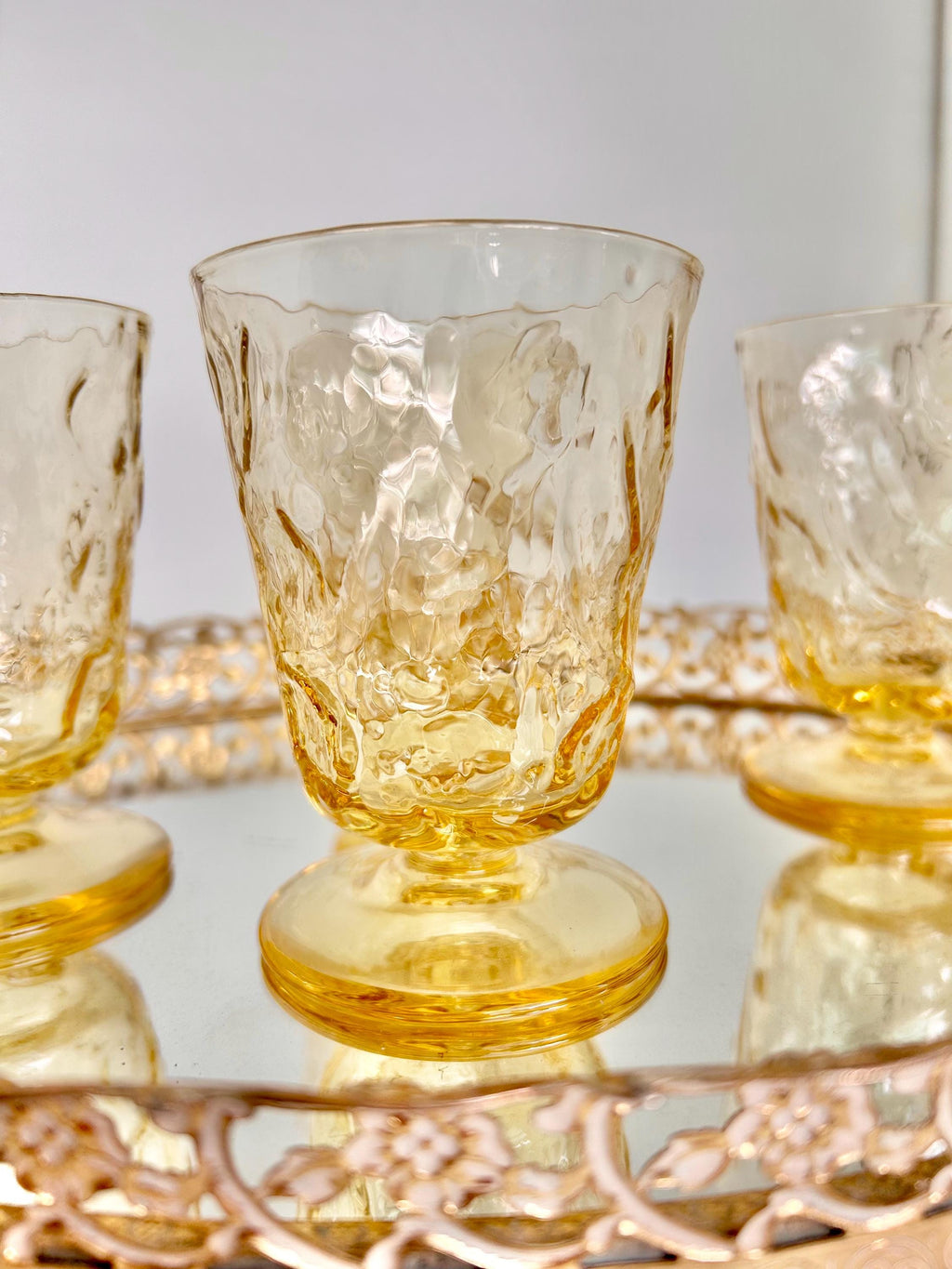 Vintage Bryce El Rancho Gold Textured Juice Glasses - Mid Century Set of 4