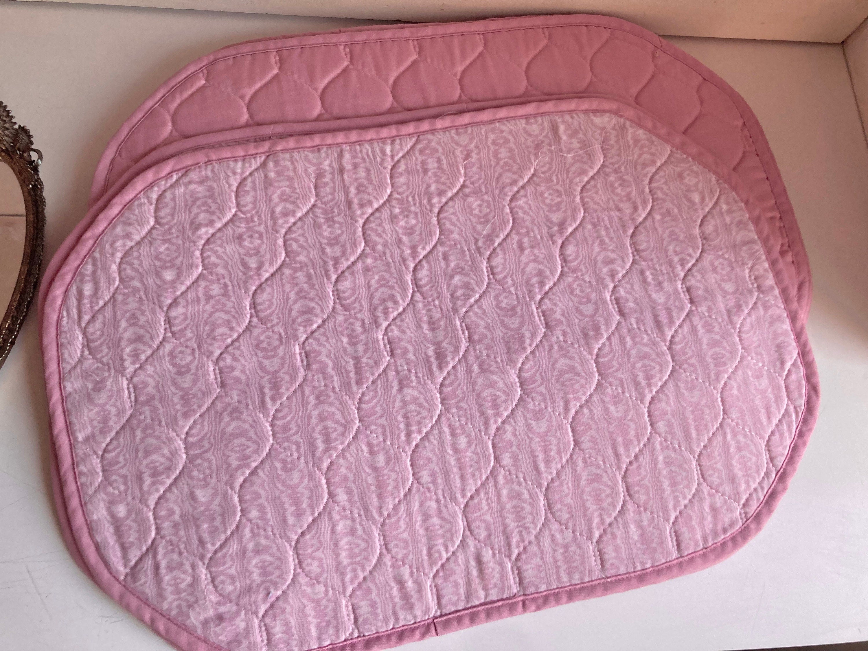 Vintage Quilted Placemat & Napkin Set: 1980s Dusty Rose Table Linens