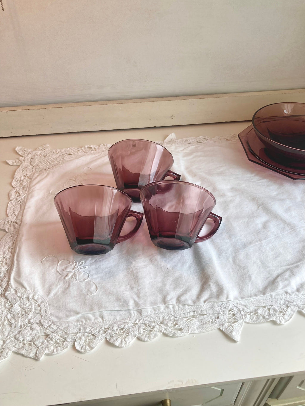 Moroccan Amethyst Hazel Atlas Teacups - Set of 3
