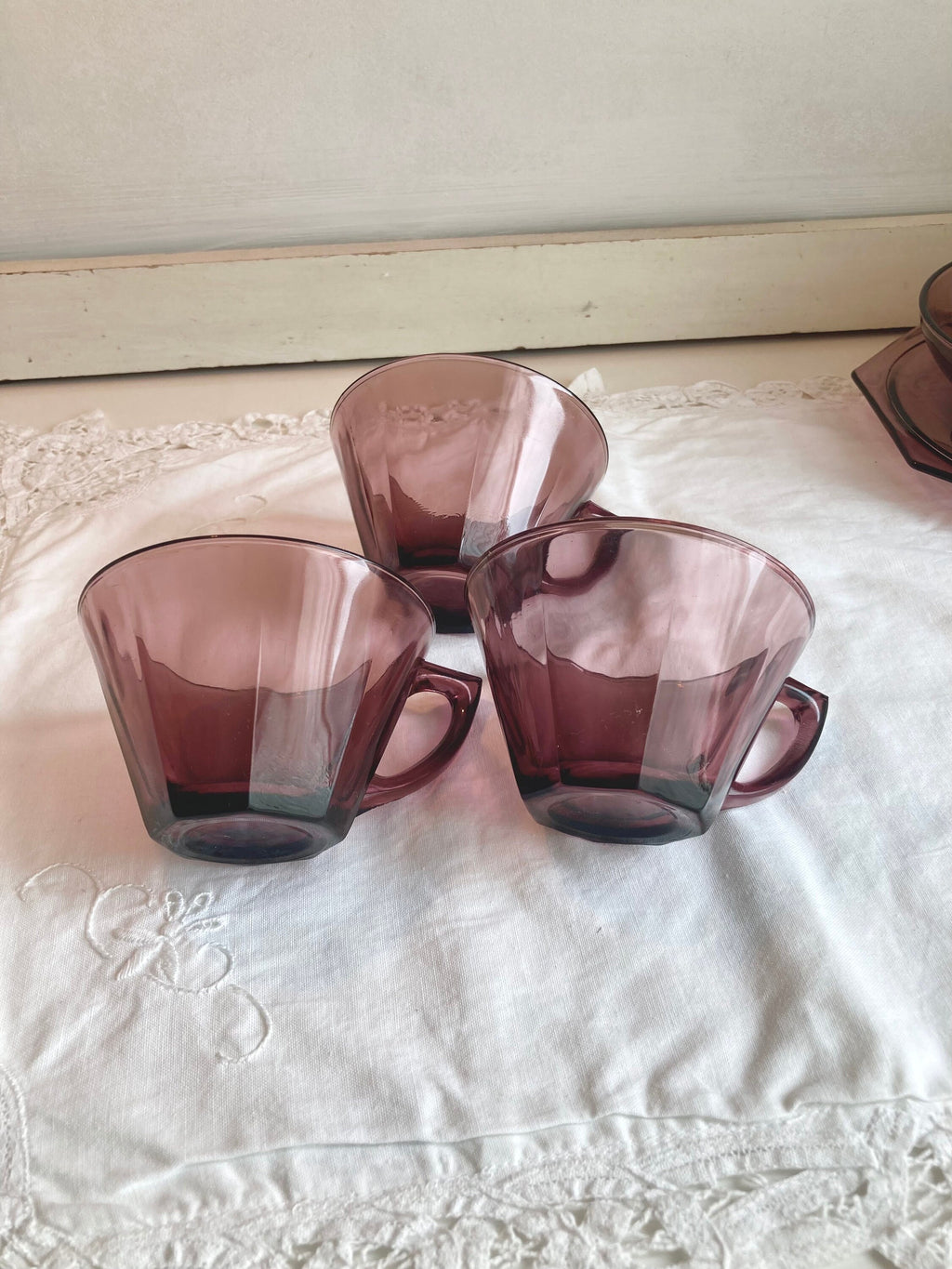 Moroccan Amethyst Hazel Atlas Teacups - Set of 3