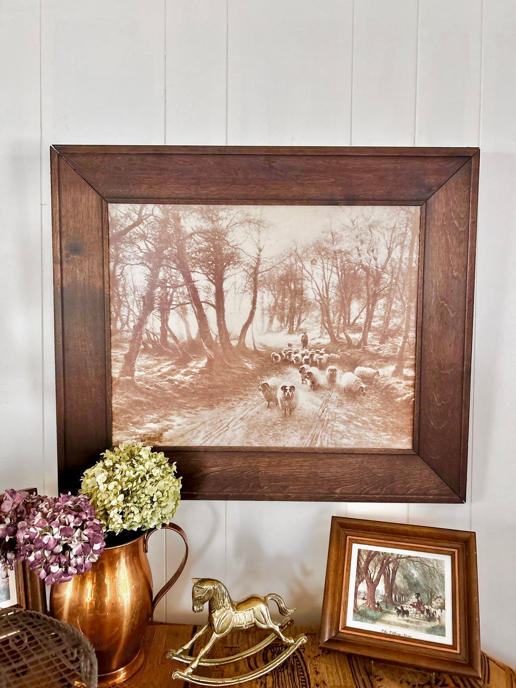 Large Vintage Wooden-Framed Pastoral Print