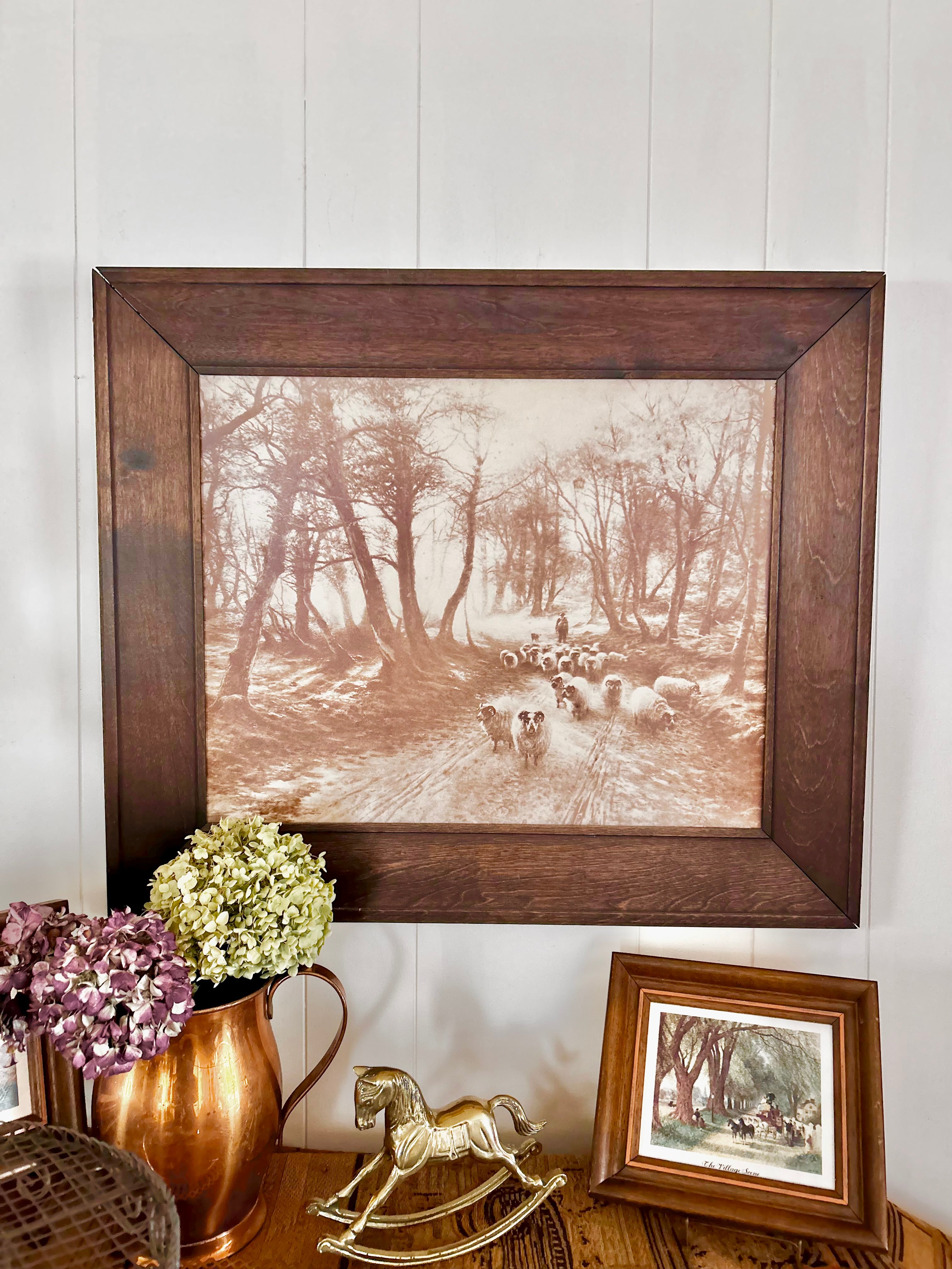 Large Vintage Wooden-Framed Pastoral Print