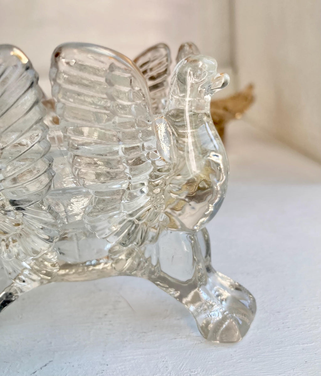 Vintage Jeanette Glass Three Eagles Candle Holder with Gold Trim