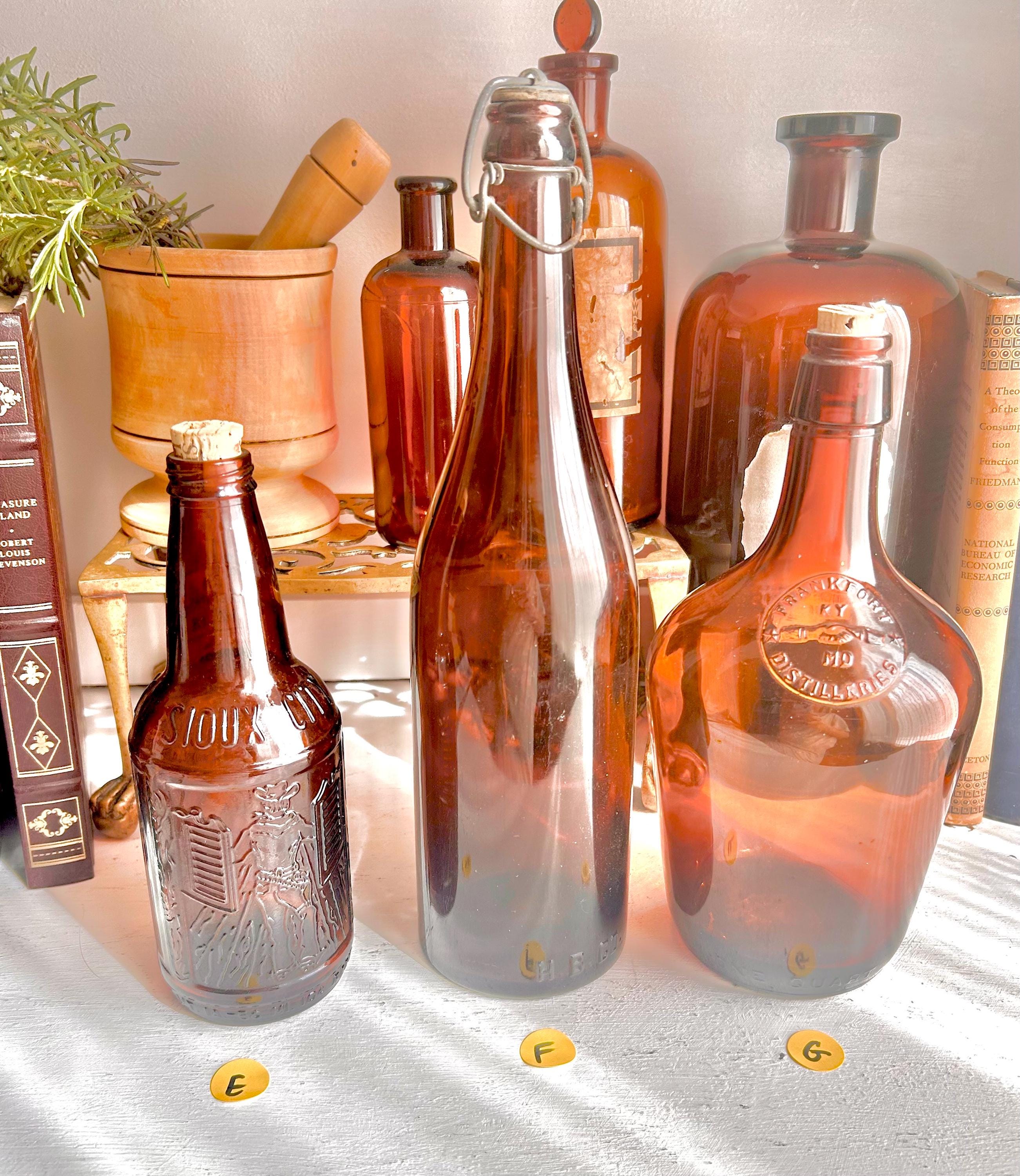 Vintage Amber Glass Apothecary Bottle: Collectible Brown Glass Decor