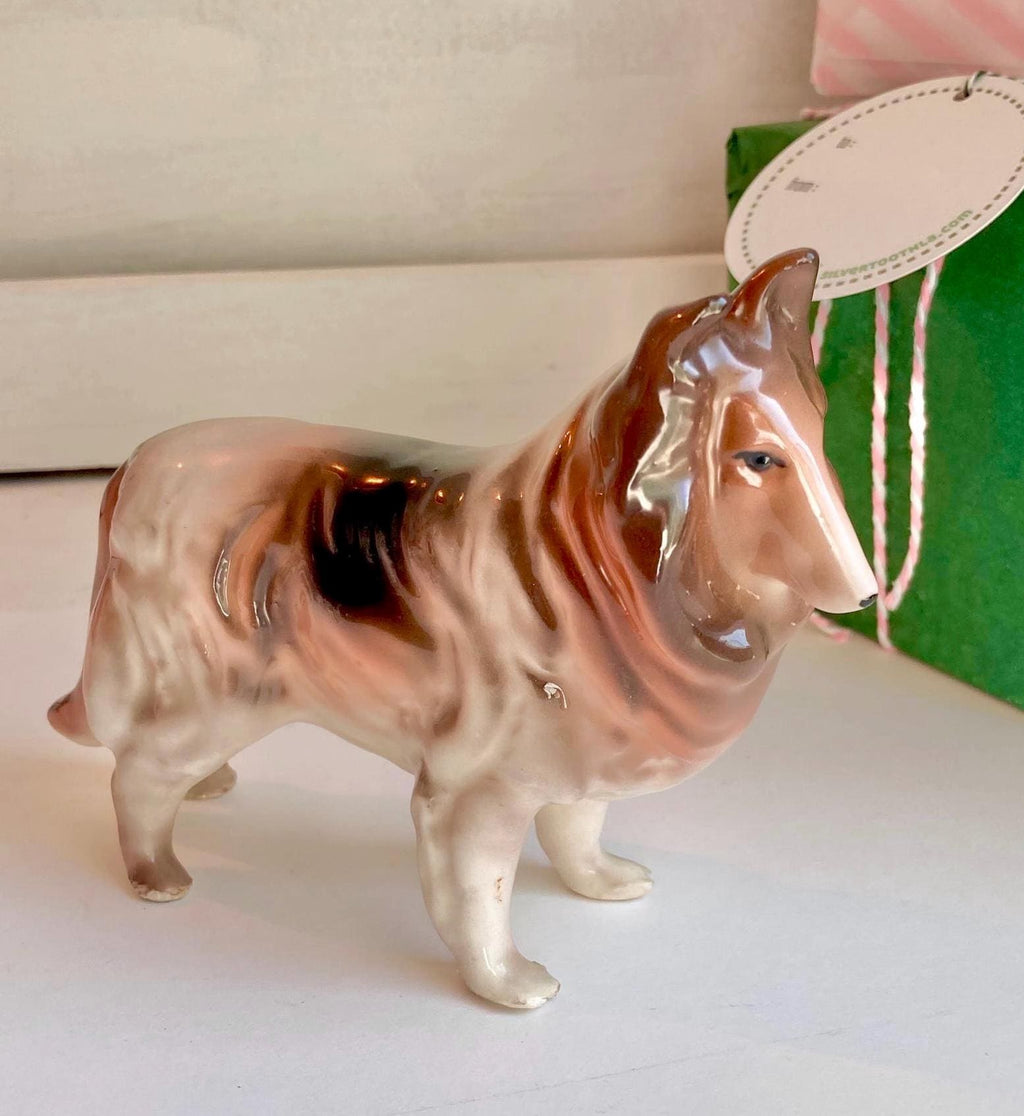 Vintage Collie Figurine - Hand Painted Doggie Statuette