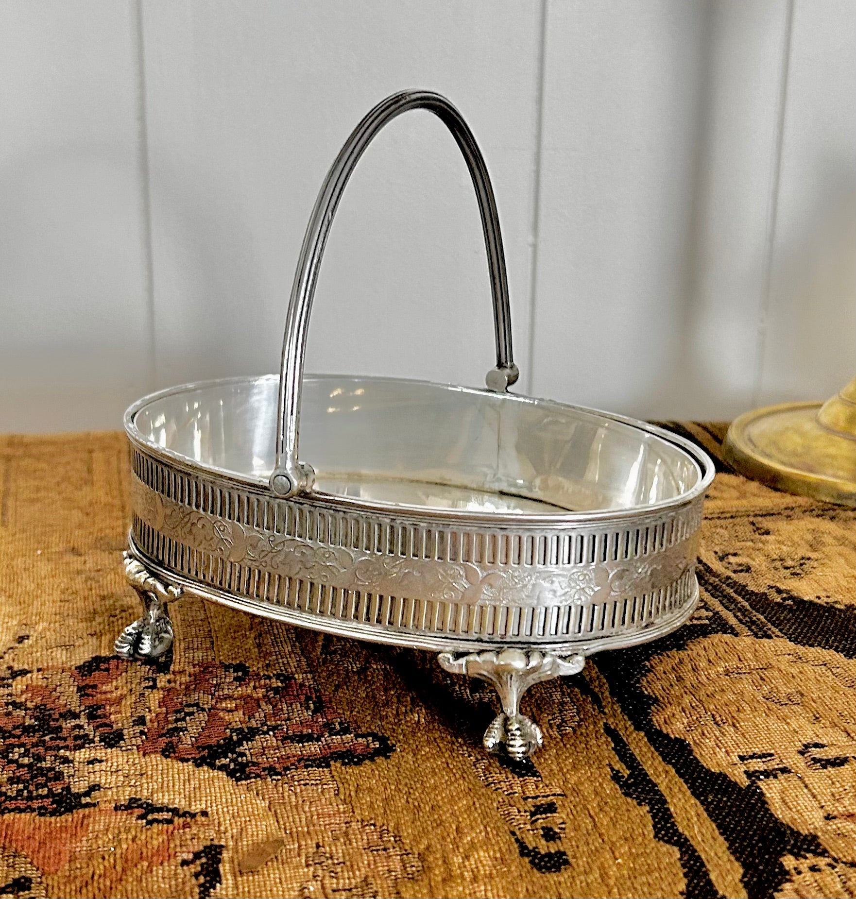 Small Vintage Silverplate Footed Basket