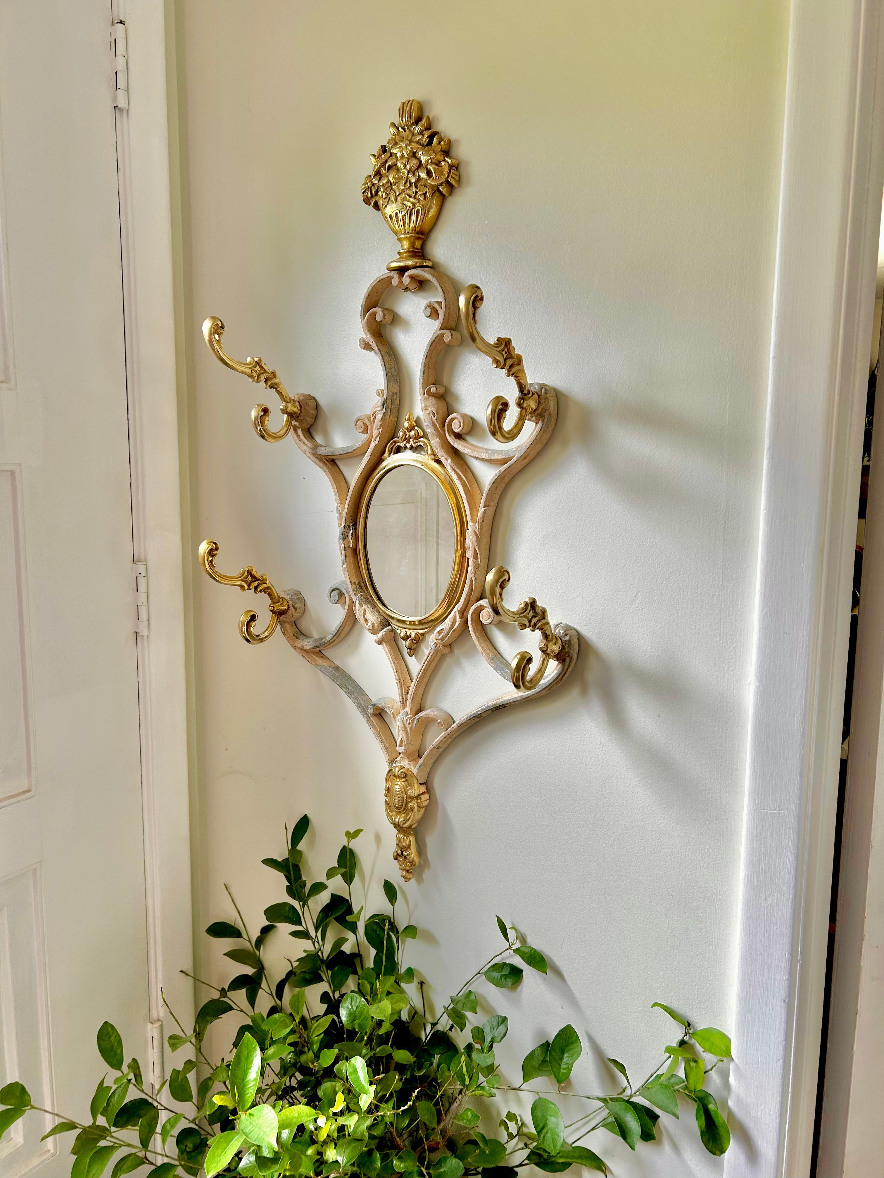 Antique French Solid Brass and Cast Metal Mirror Wall Hooks