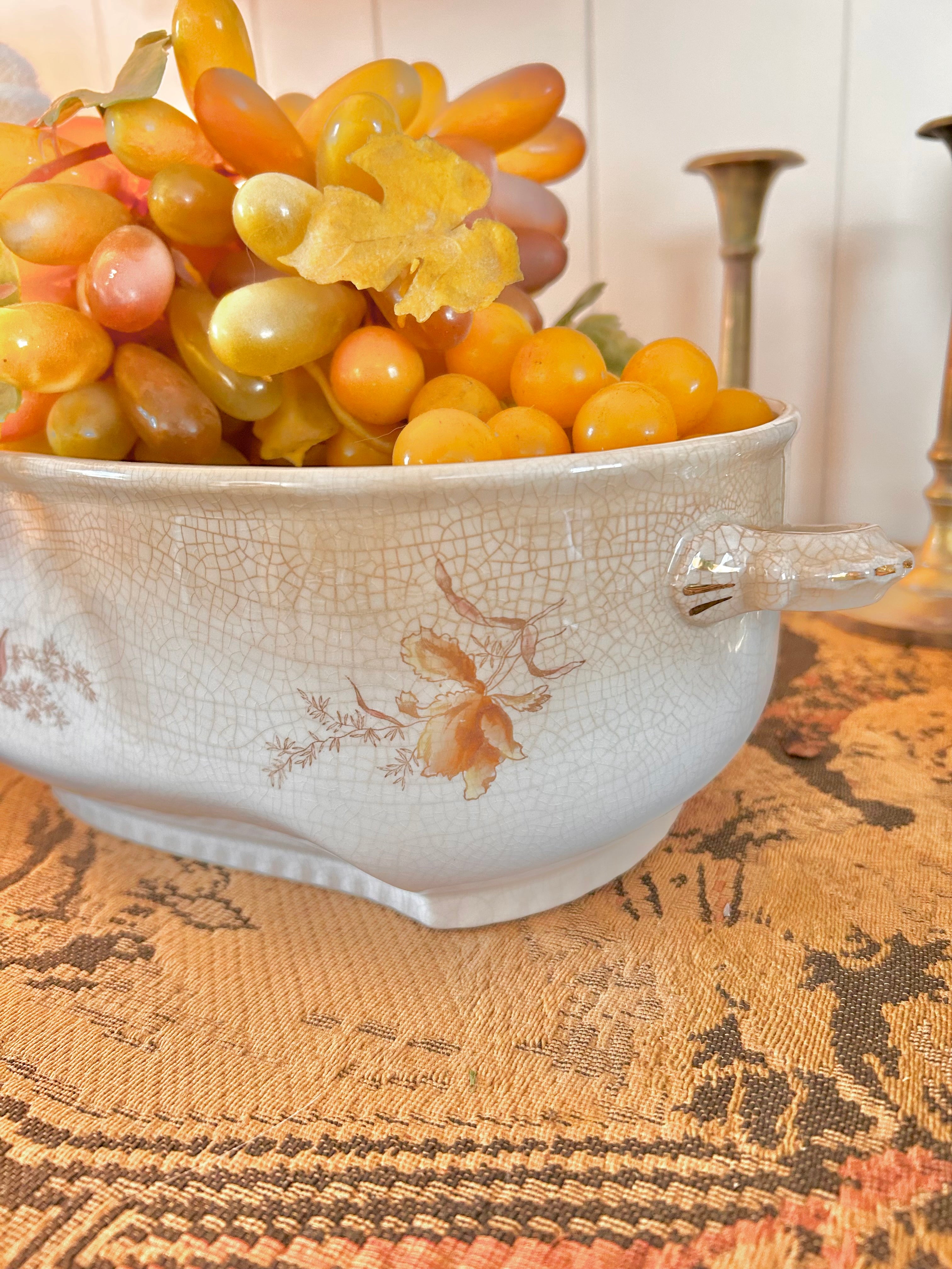 Antique Johnson Bros England Semi Porcelain Stained Ironstone Large Casserole Dish