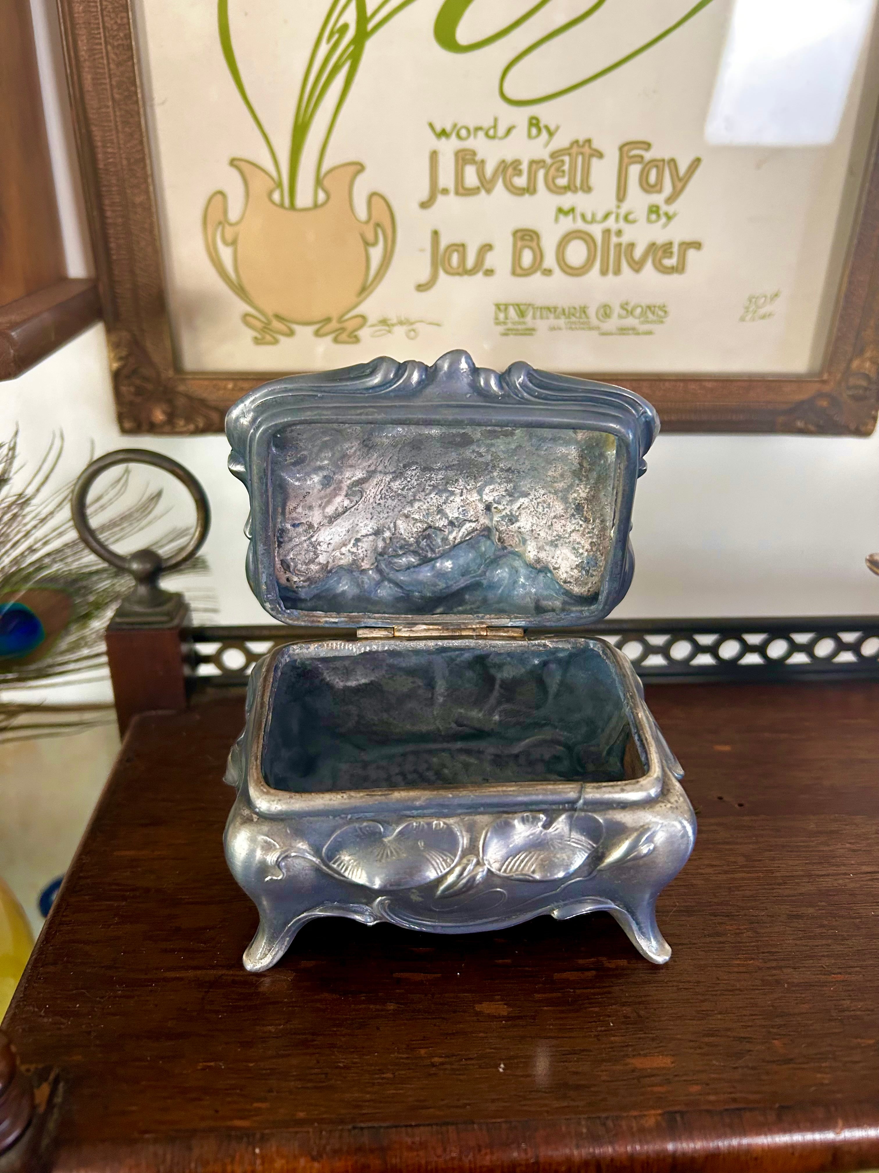 Antique Metal Art Nouveau Trinket Box WB Mfg Co