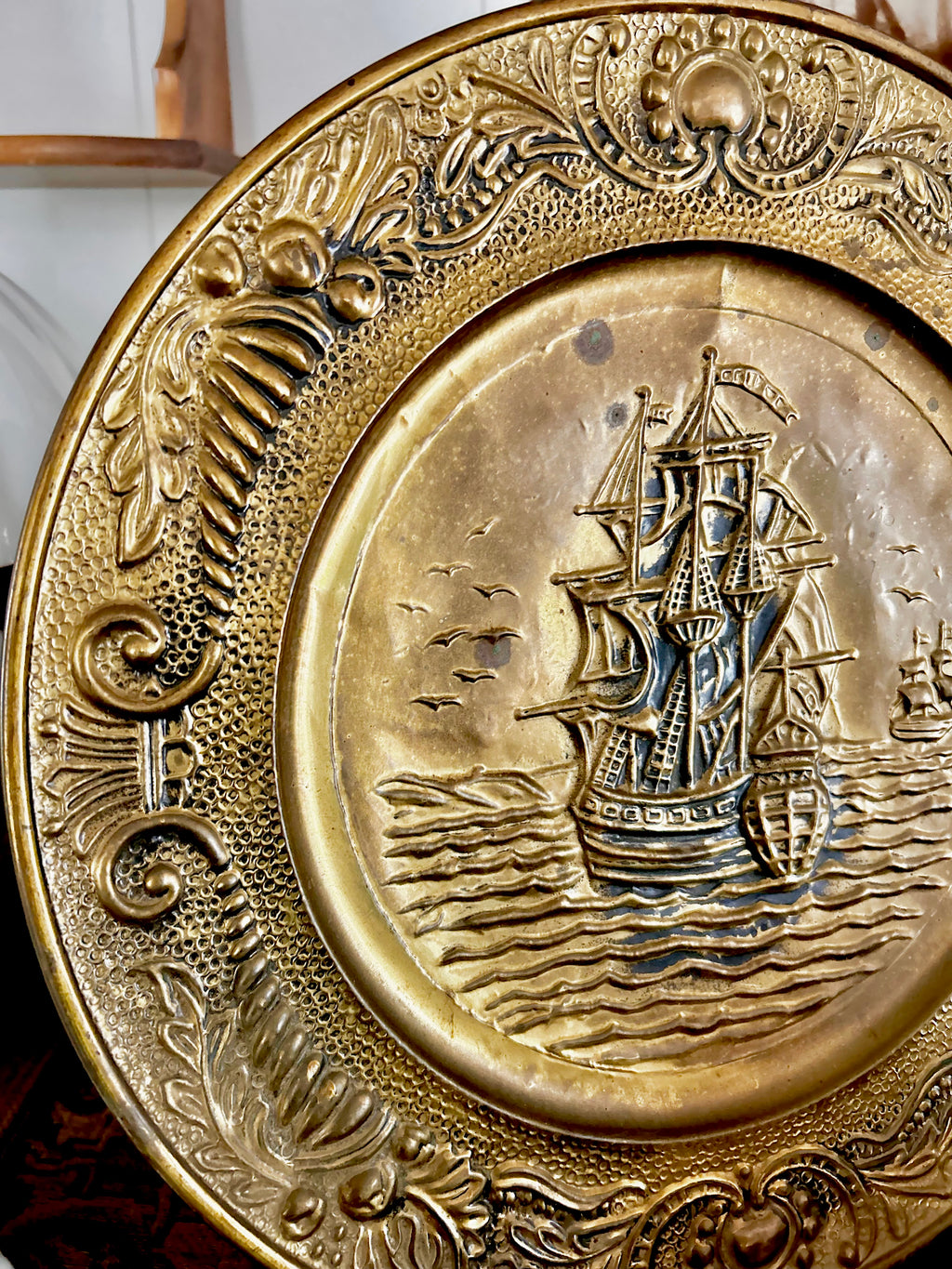 Vintage Brass Repousse Pictoral Plaques