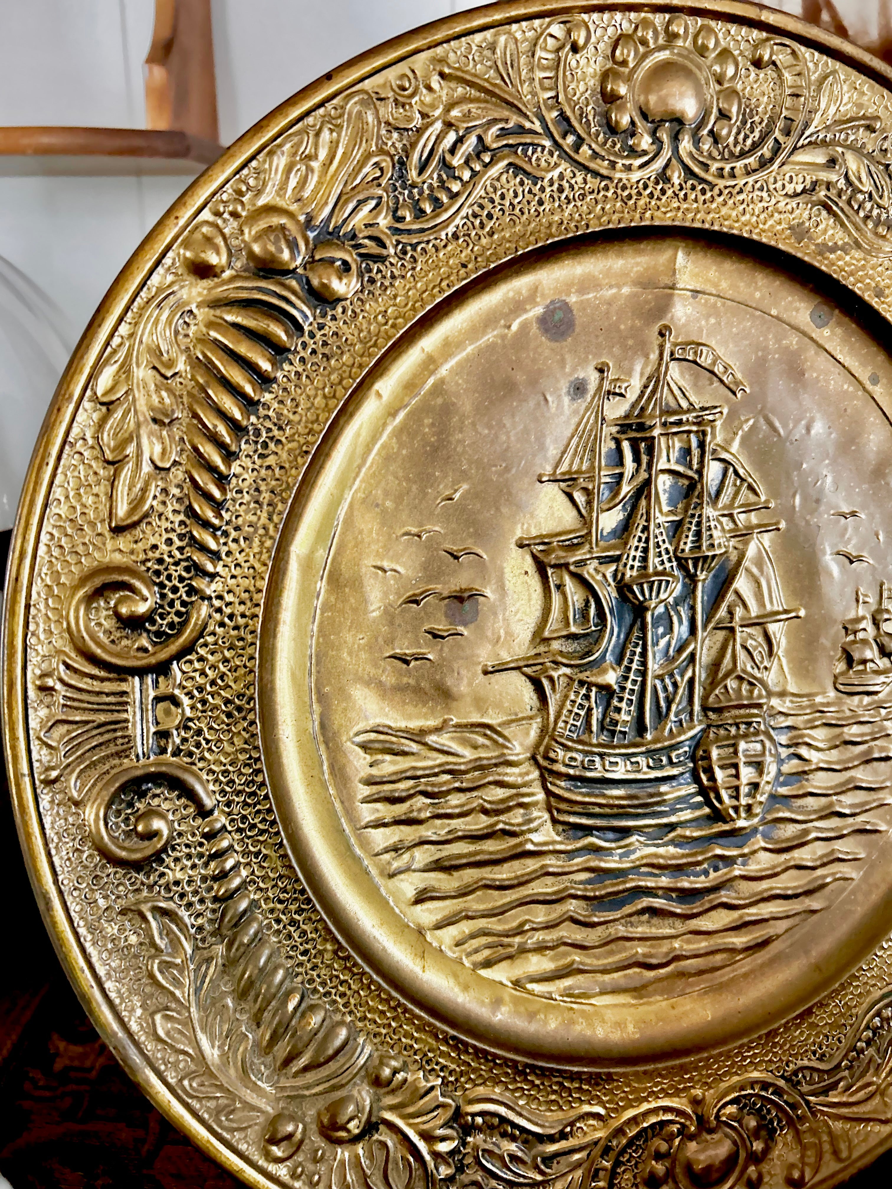 Vintage Brass Repousse Pictoral Plaques