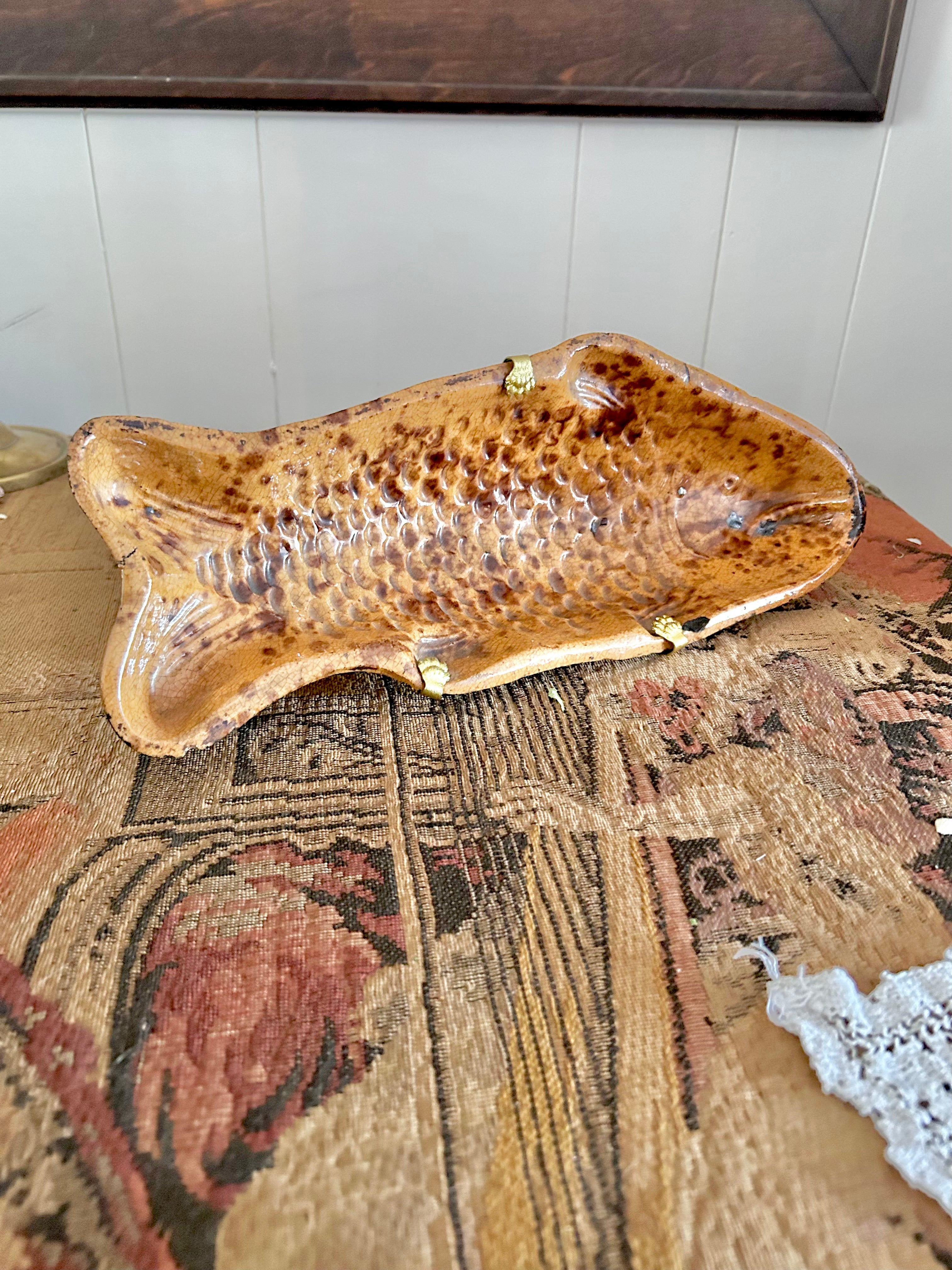Antique Ceramic Footed Fish Mold