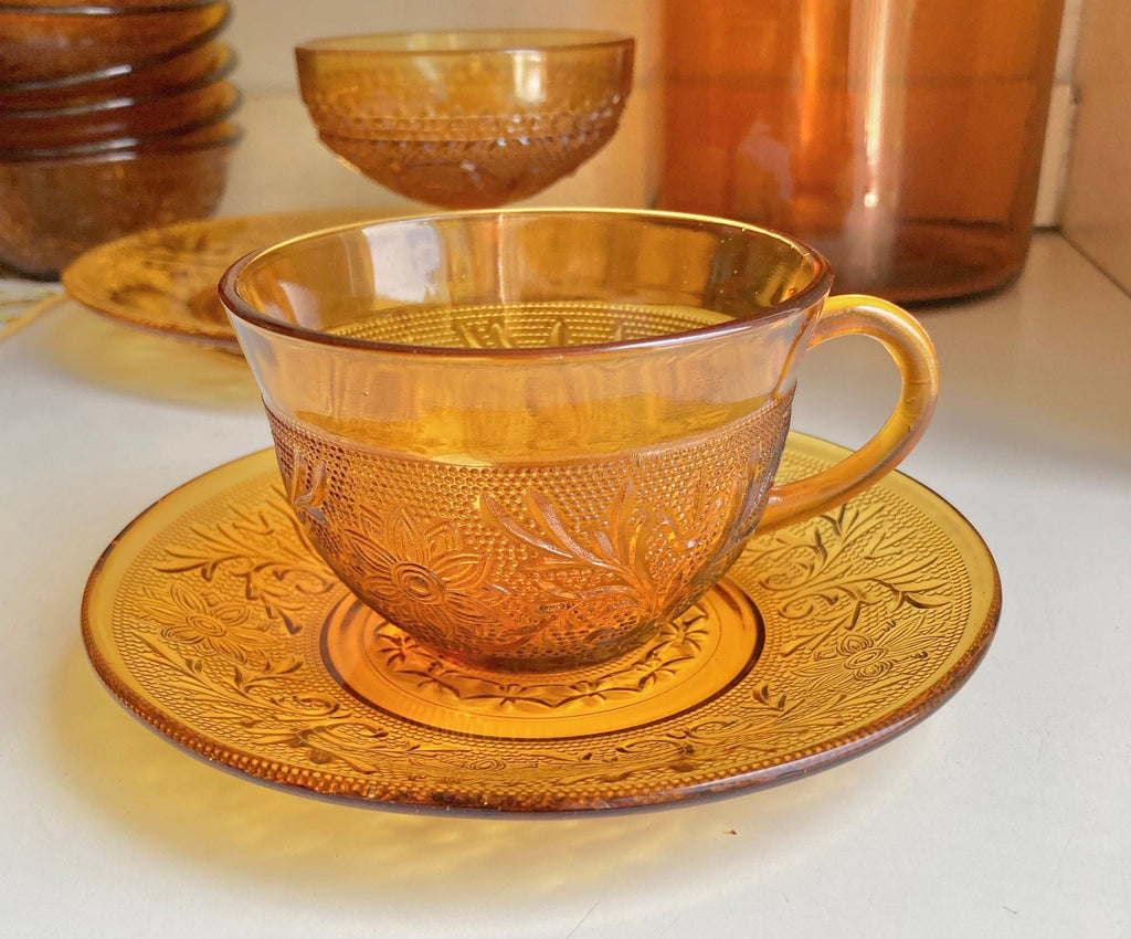 Vintage Anchor Hocking Amber Glass Dishes- Sandwich - Desert Gold Glassware