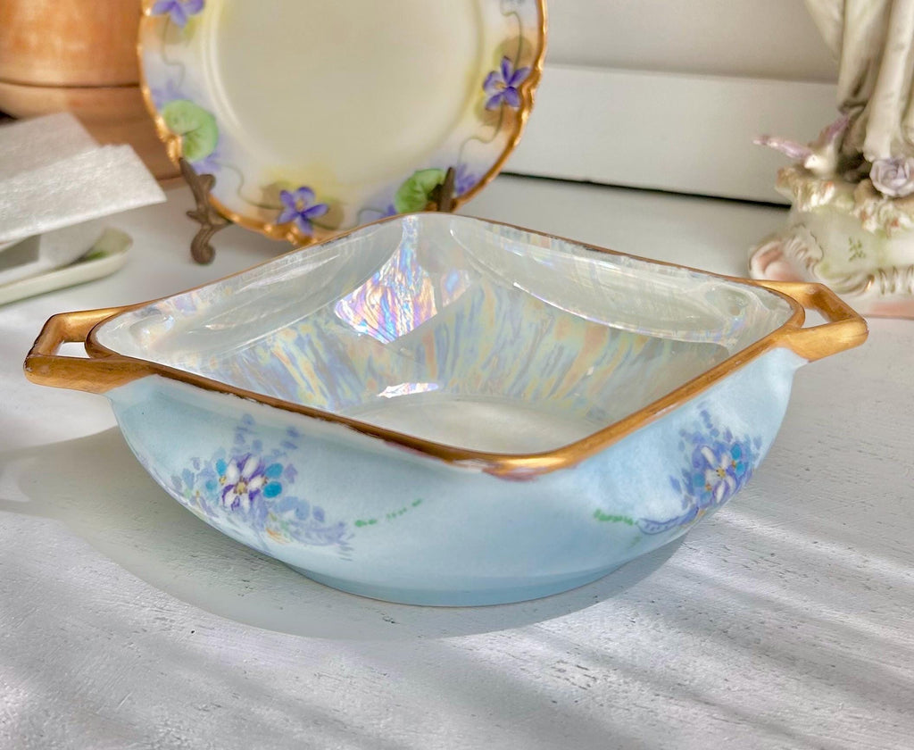 Antique EPIAG Porcelain Dish: Hand-Painted Floral Luster Bowl