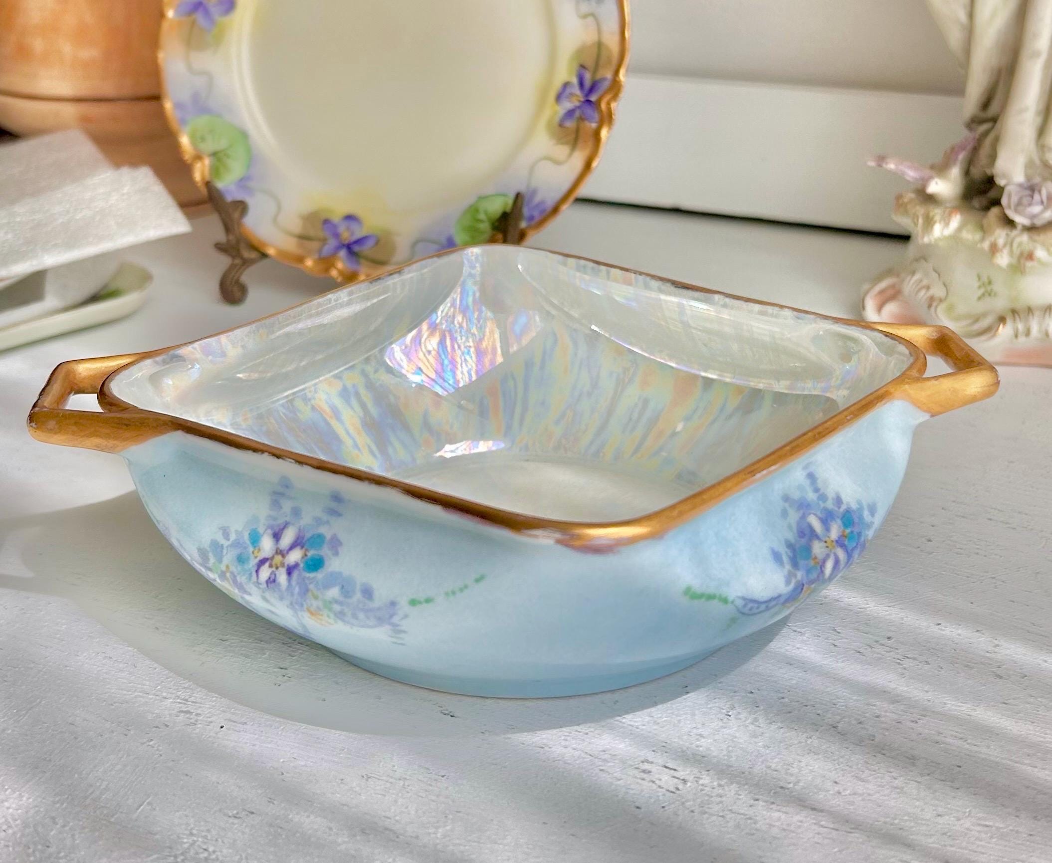 Antique EPIAG Porcelain Dish: Hand-Painted Floral Luster Bowl