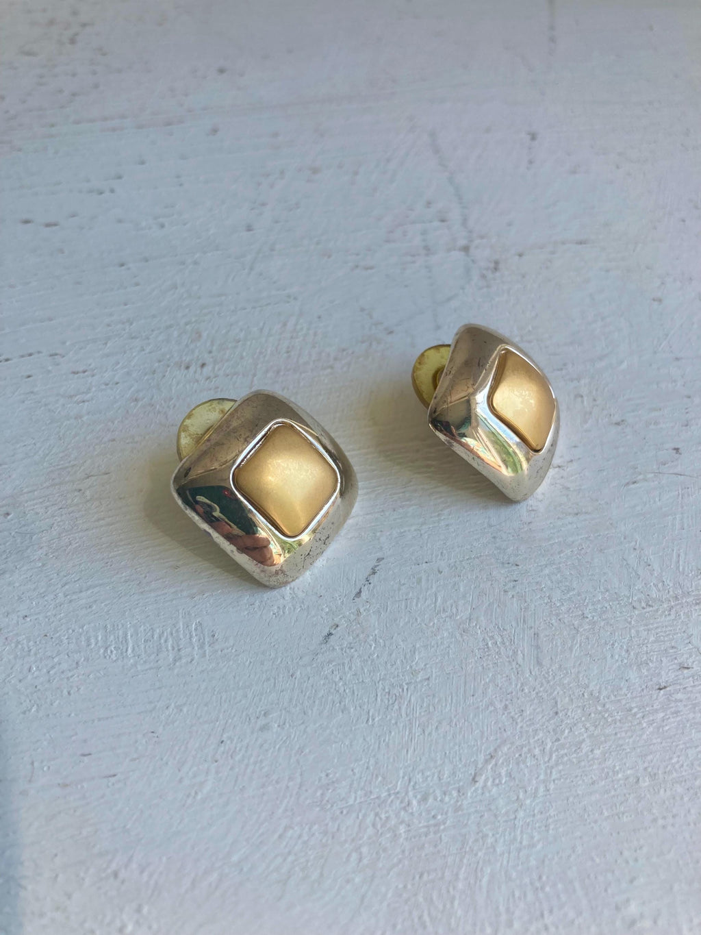 1980s Two-Tone Square Earrings: Gold & Silver Tone