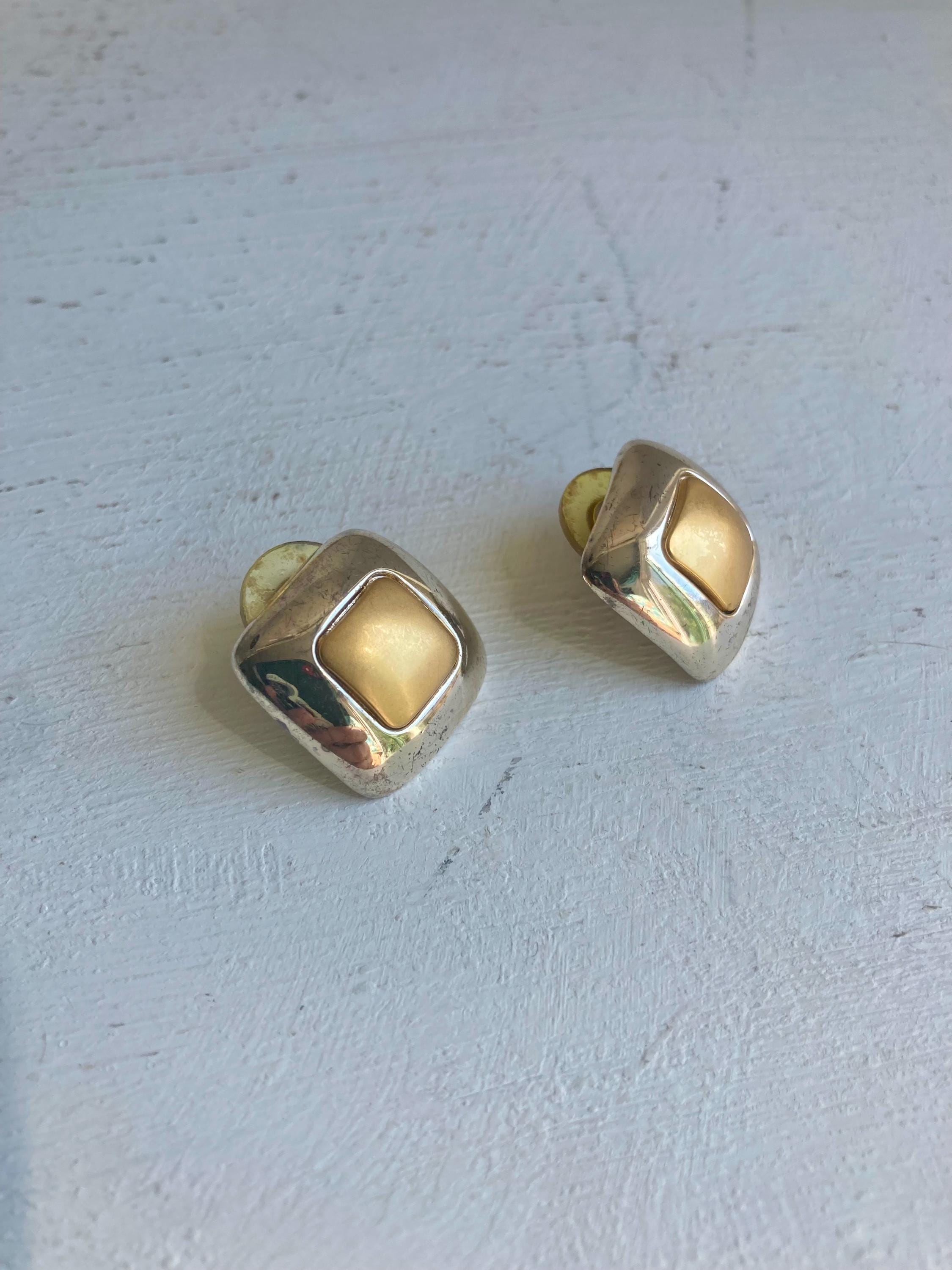 1980s Two-Tone Square Earrings: Gold & Silver Tone