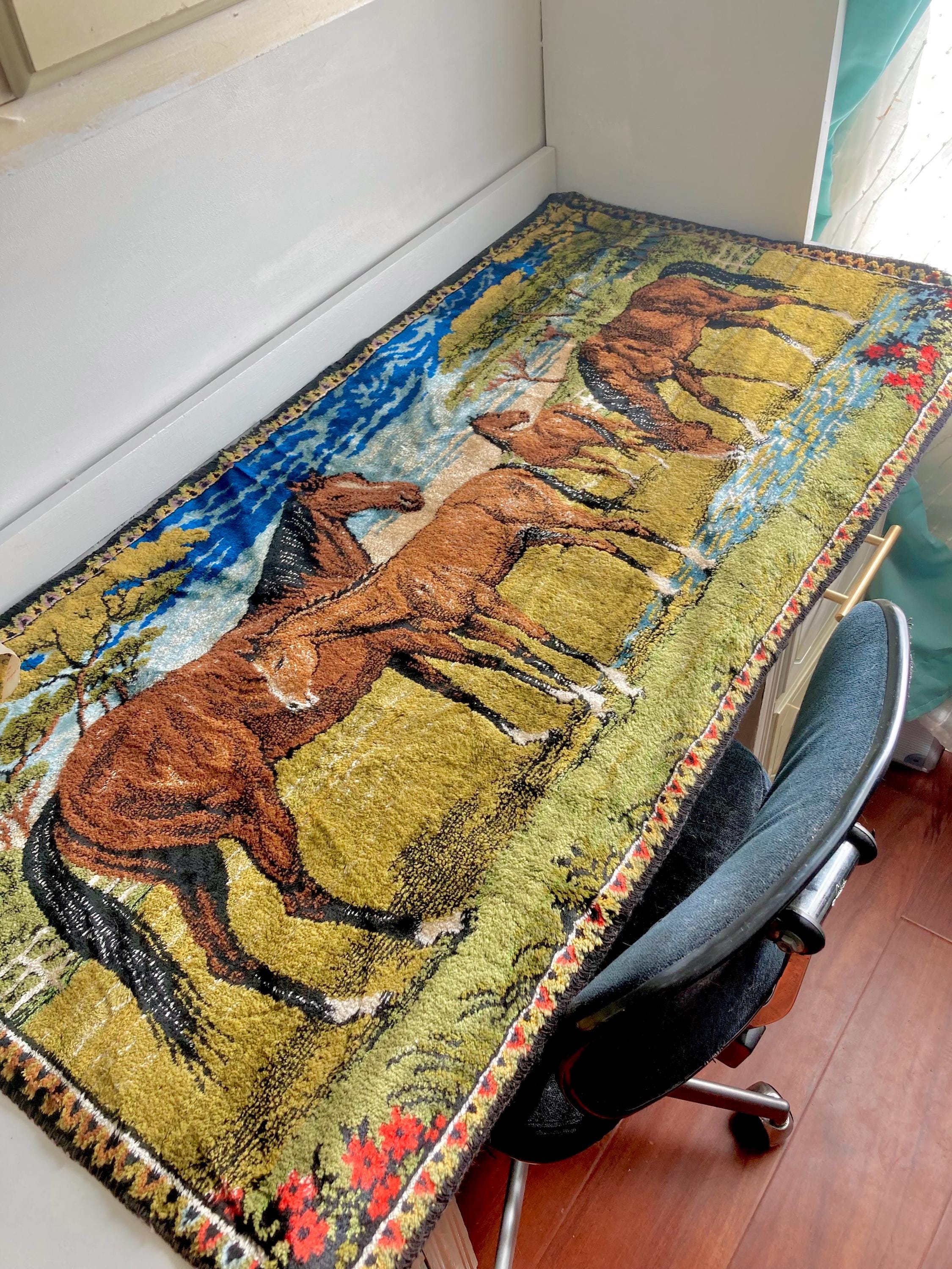 Vintage Italian Horse Tapestry: Kitsch Western Wall Hanging