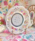 Vintage Perforated Bowl: Victorian Leisure Scenes, Gold Trim, Scalloped Rim