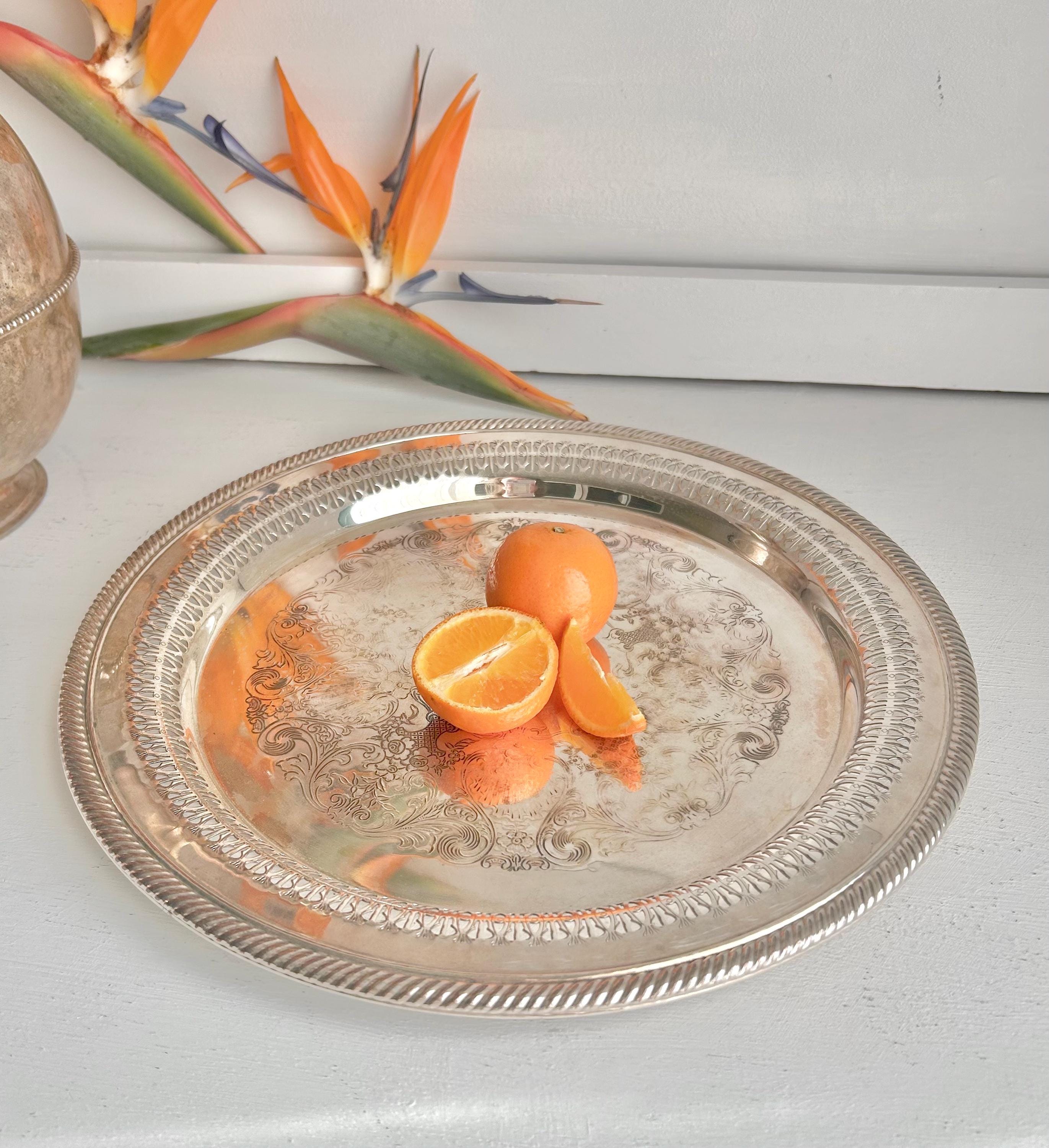 Vintage International Silver Co. Silverplated Platter: Perforated Rim, 12 inch