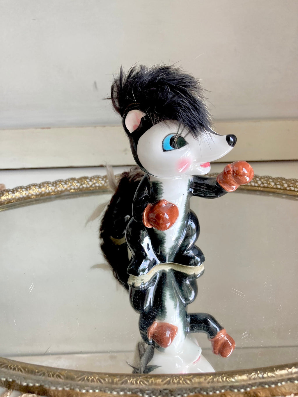 Midcentury Anthropomorphic Ceramic Dog, Cat, Skunk - Hand painted, applied Fur - Japan - Choose from 3