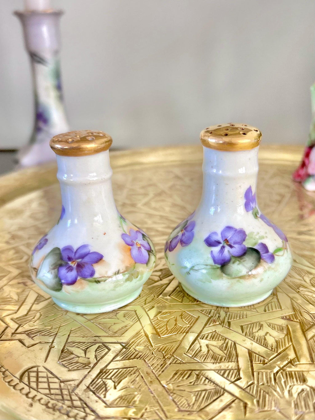 Antique Porcelain Hand-Painted Floral Salt Pepper Shakers - Choose from various pairs