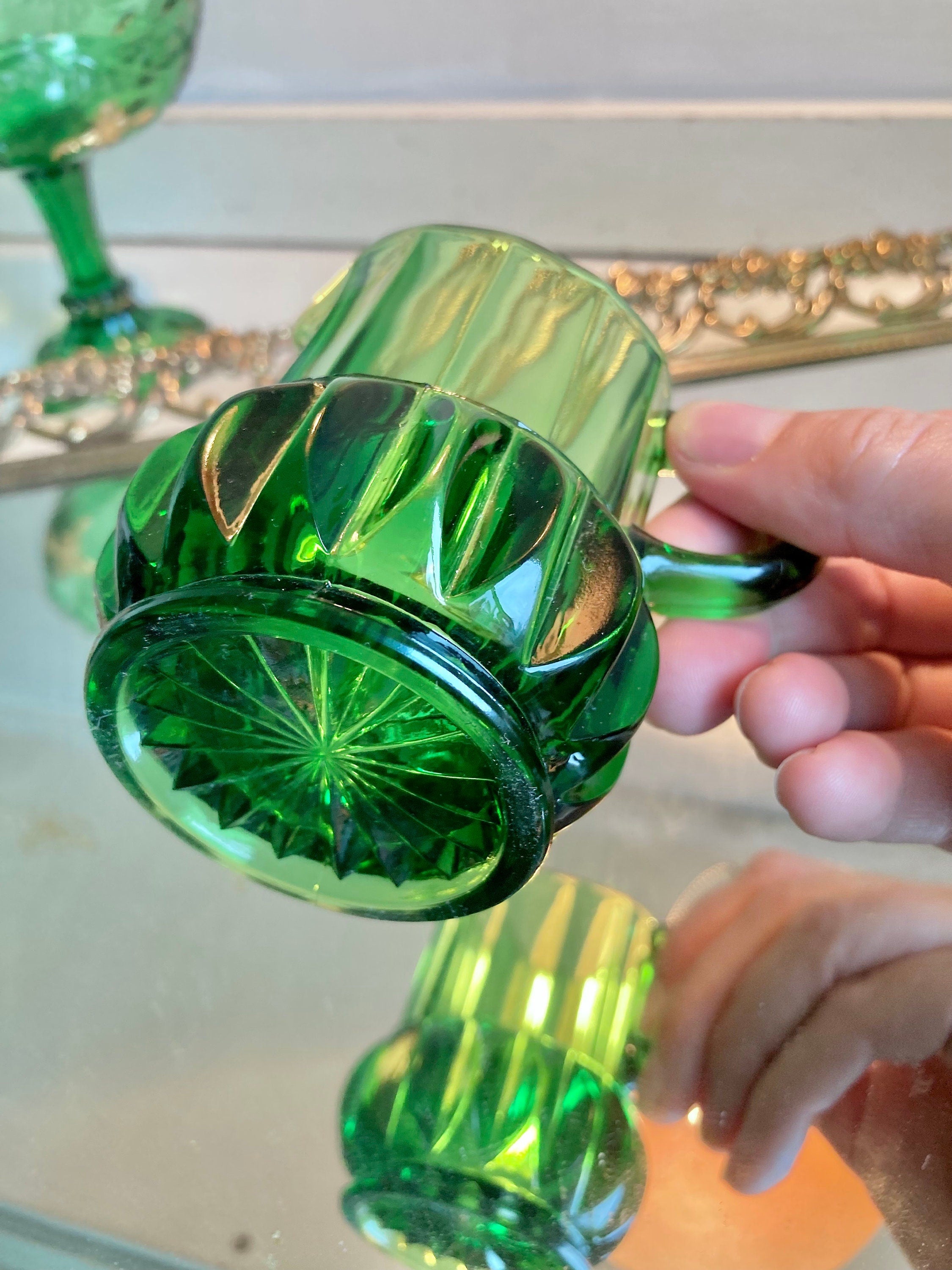 Antique EAPG Emerald and Gold Trim Glassware: Choose from 4