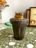 Vintage MCM Evans Table Lighter: Brown Ceramic & Brass Rope Pattern