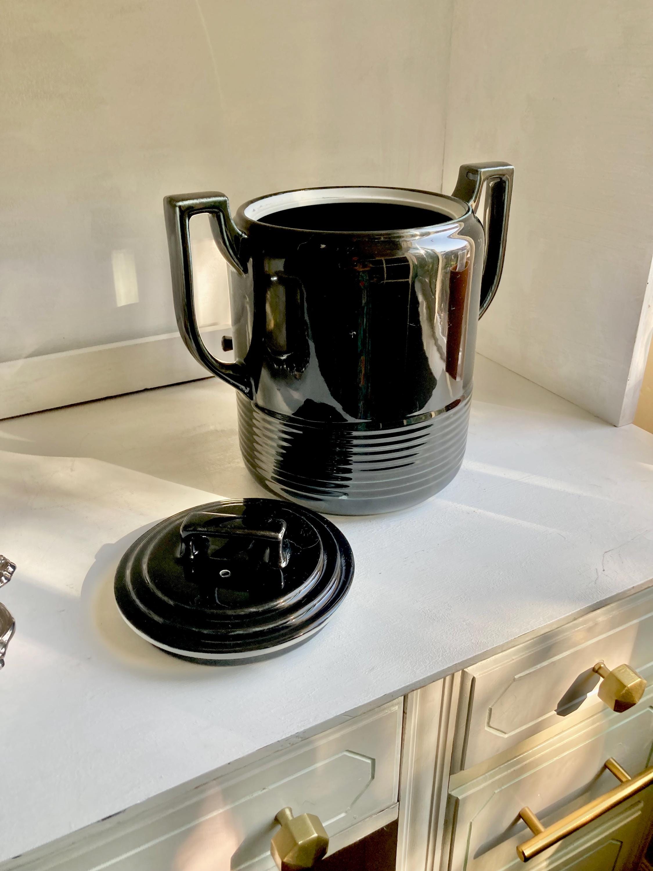 Vintage Art Deco Black Ceramic Beverage Dispenser - Hall China Co, USA