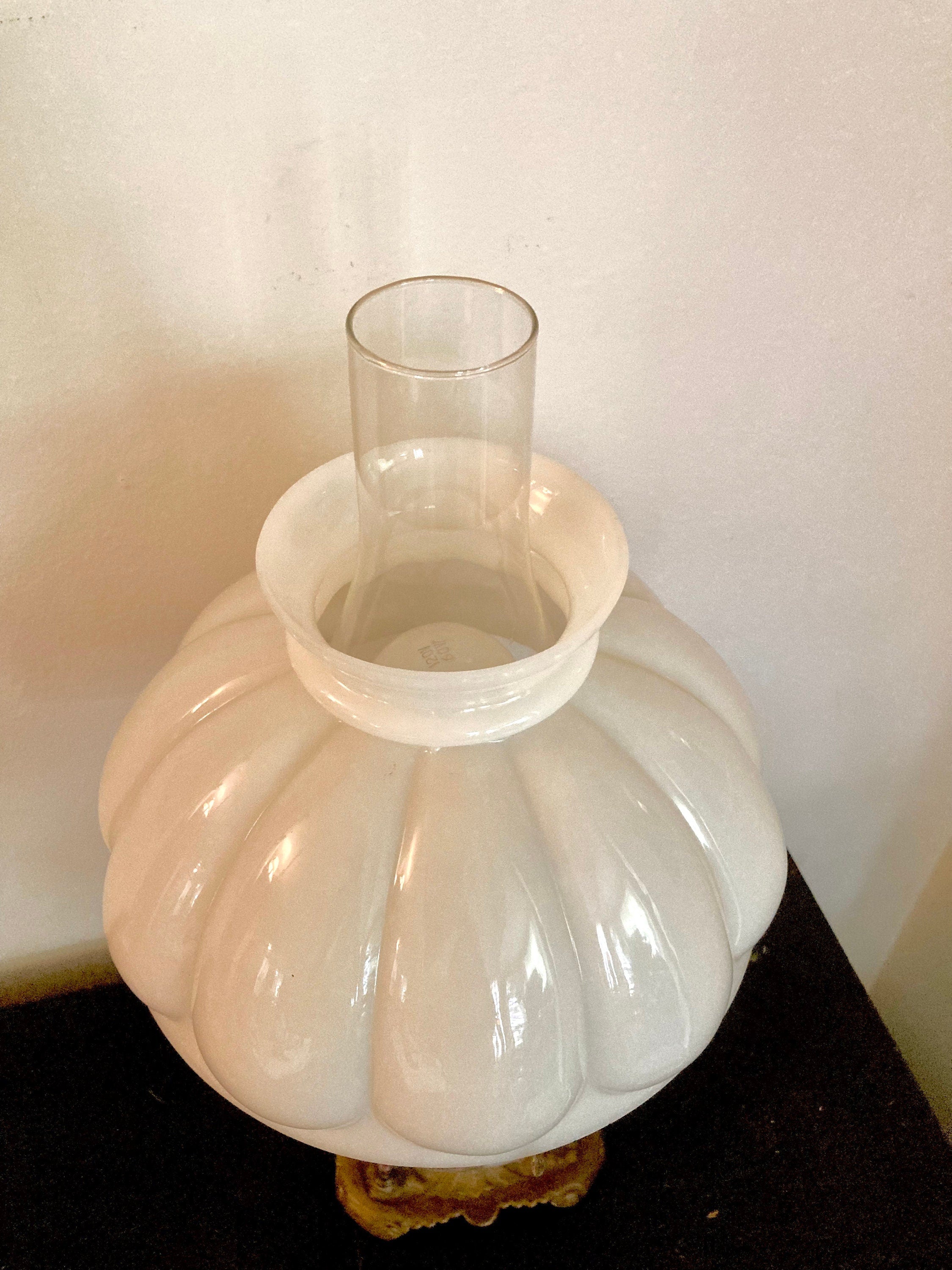 Vintage Floral Milk Glass Lamp - Converted Brass Oil Lamp