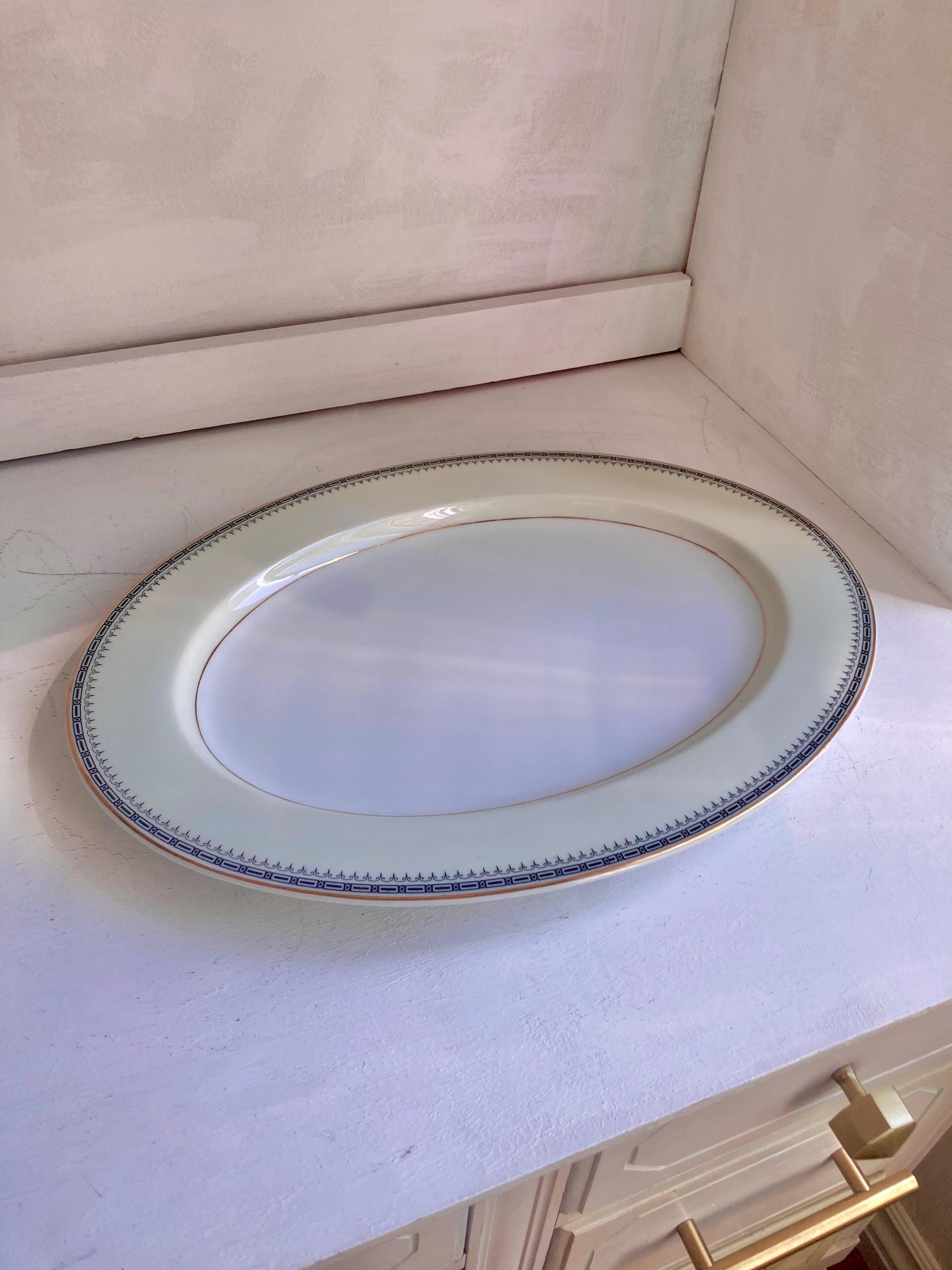 Vintage TK Thun Bohemia Empire Platter – Navy Blue and Gold Trim
