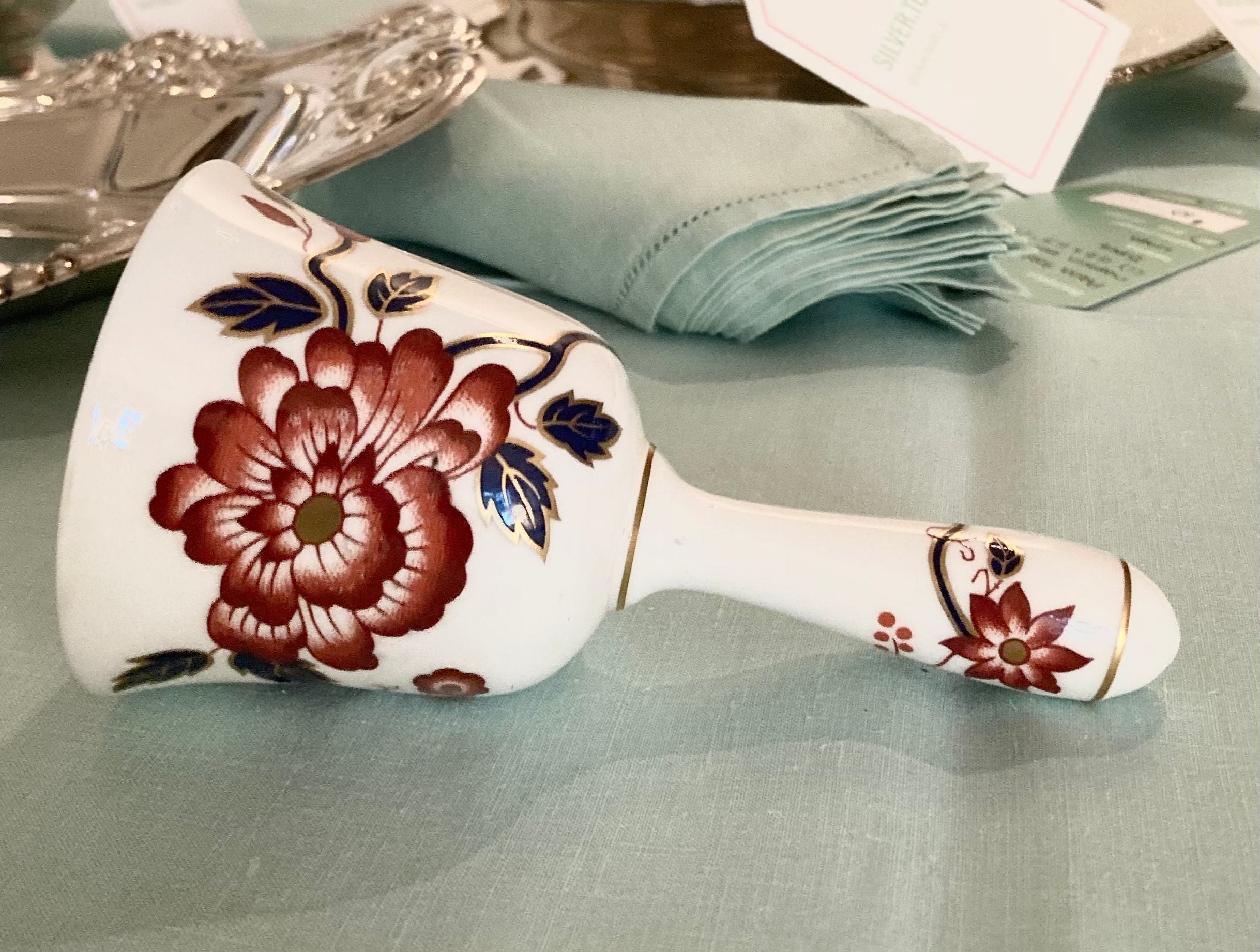 Vintage Bone China Bell - Auburn Chrysanthemum on White - Crown for Danbury Mint