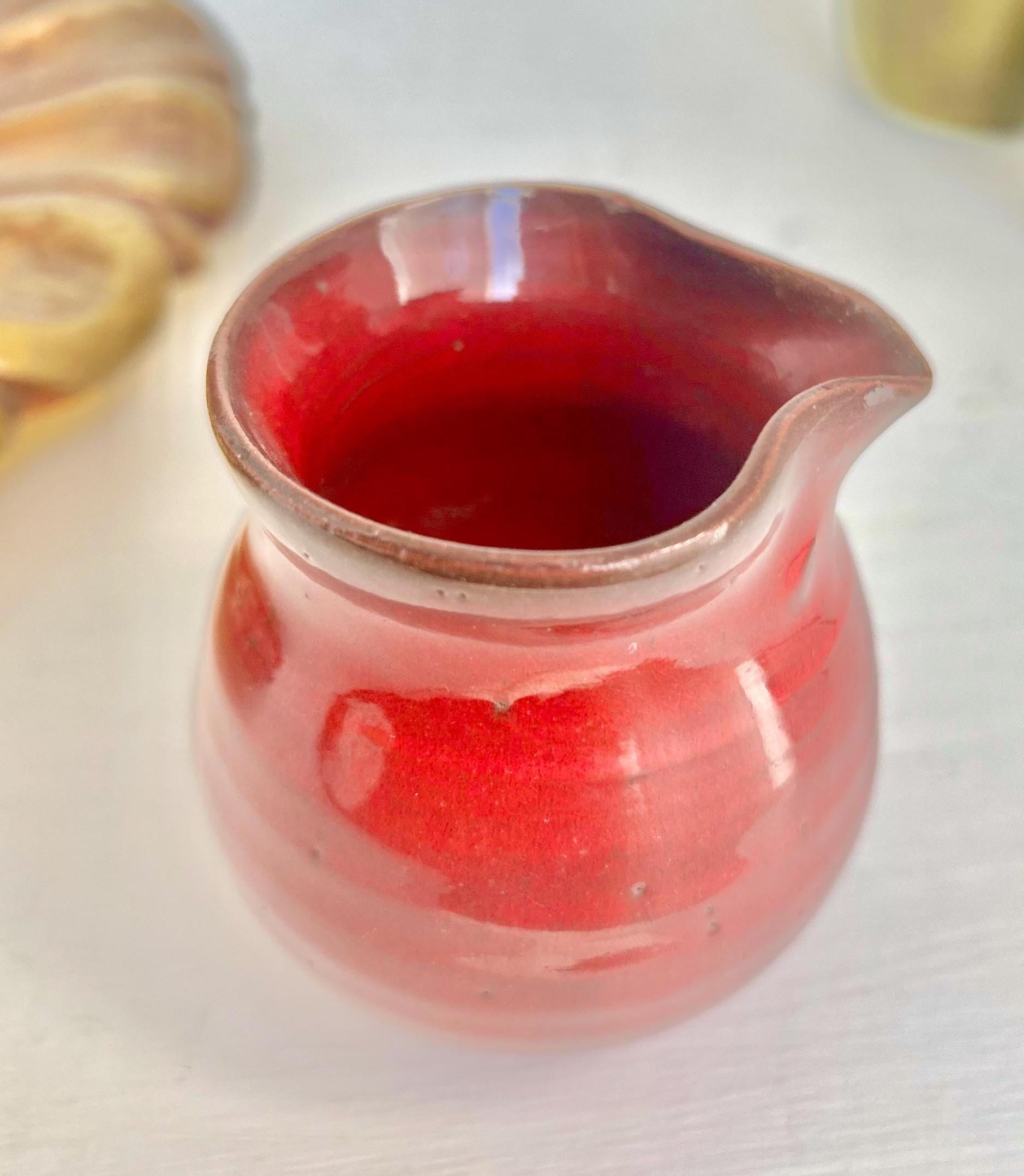 Vintage Mini Ceramic Pitcher: Brick Red Glazed Creamer, Handmade Pottery