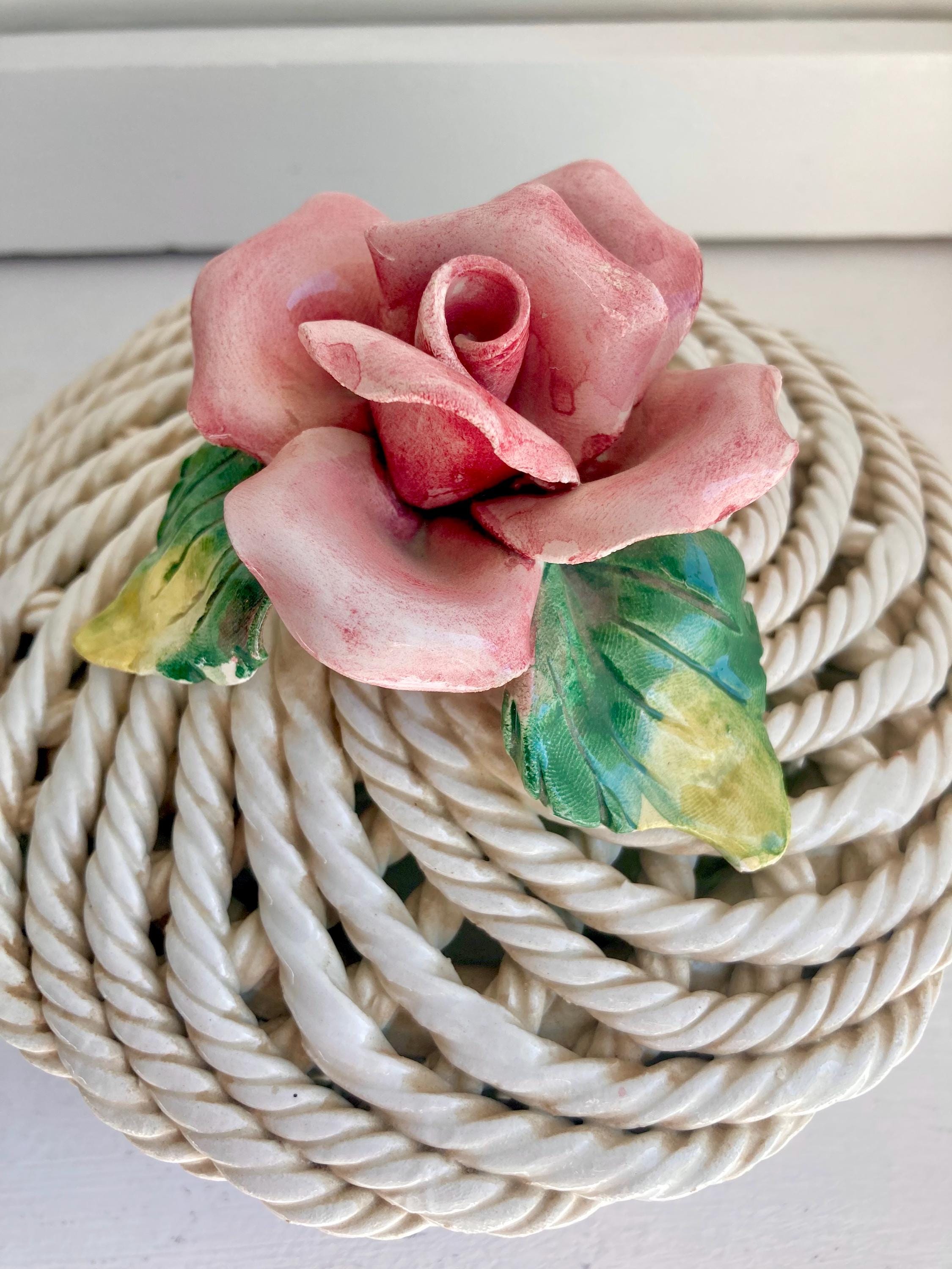 Vintage Capodimonte Ceramic Lidded Bowl: Italian Floral Rose Decor
