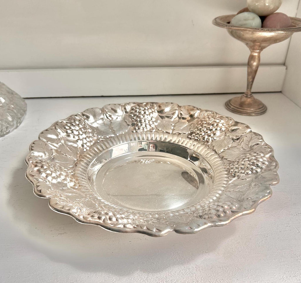 Vintage Silverplate Bowl: William Adams Repousse Grape Cluster Serving Dish
