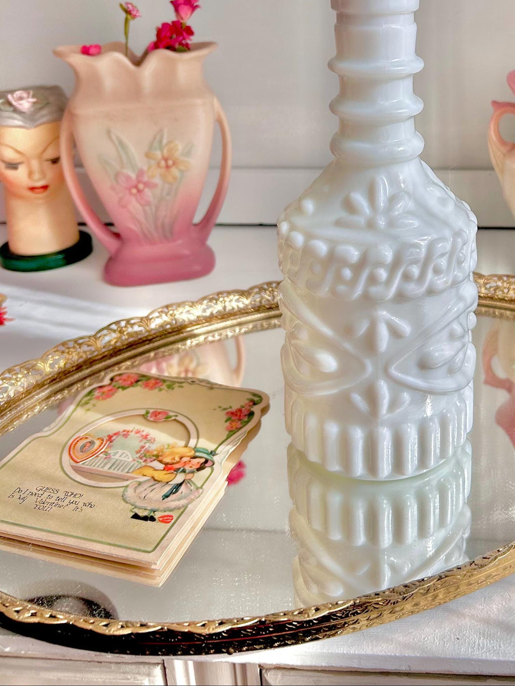 Vintage Jim Beam Milk Glass Decanter – Opaque White Liquor Bottle, Textured