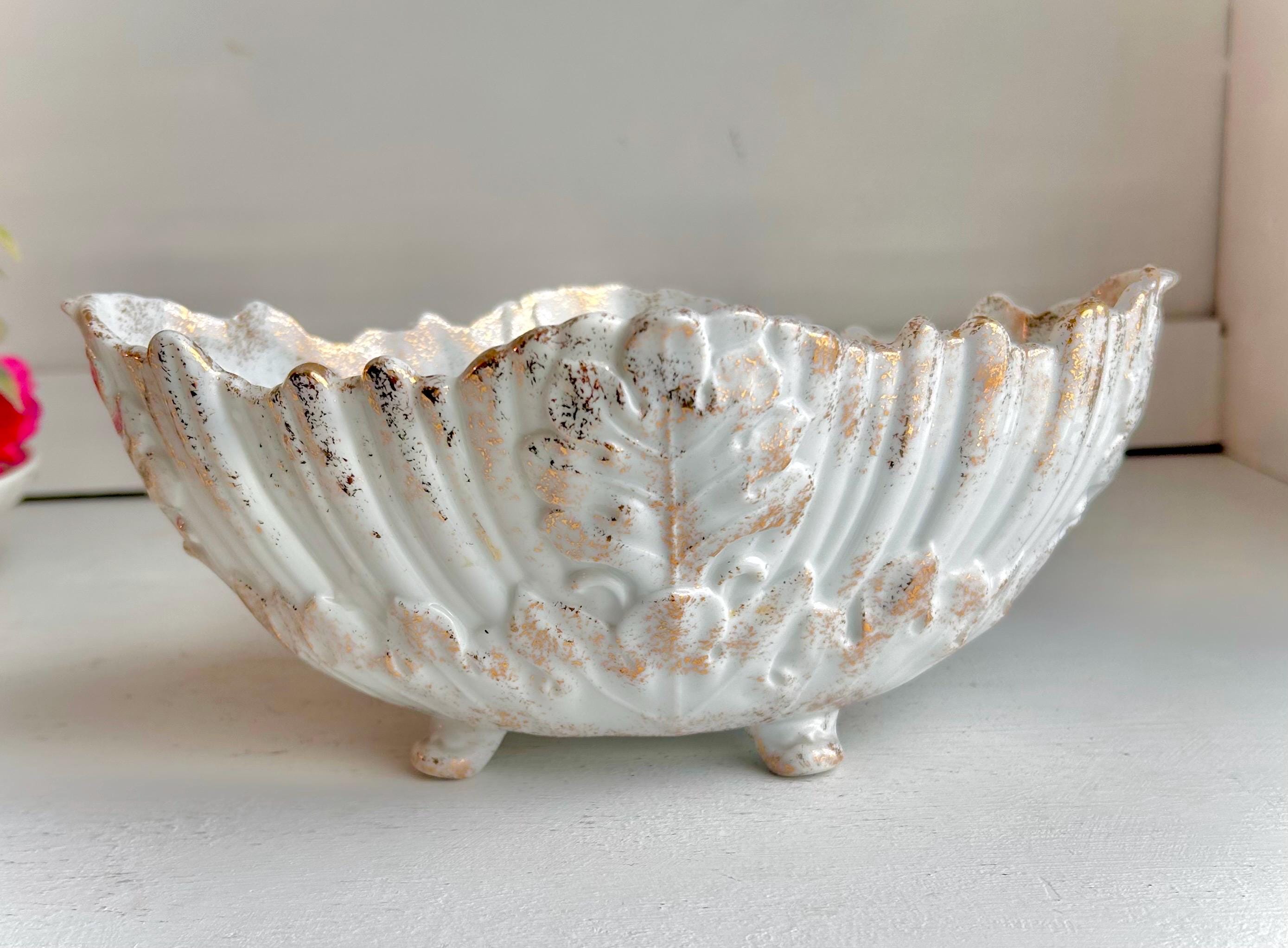 Vintage LEFTON Ceramic Footed Bowl: Pink Roses, Rhinestone Butterflies