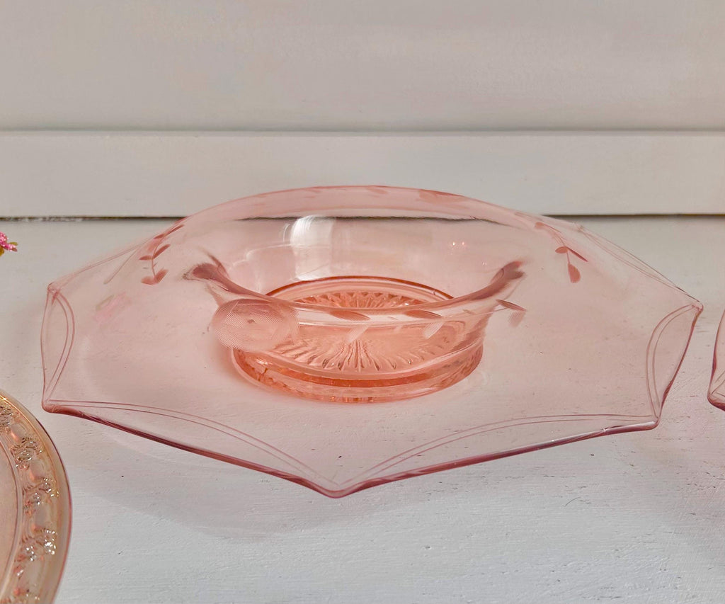 Vintage Pink Depression Glass Bowls – Etched Floral Rolled Rim, CHOICE