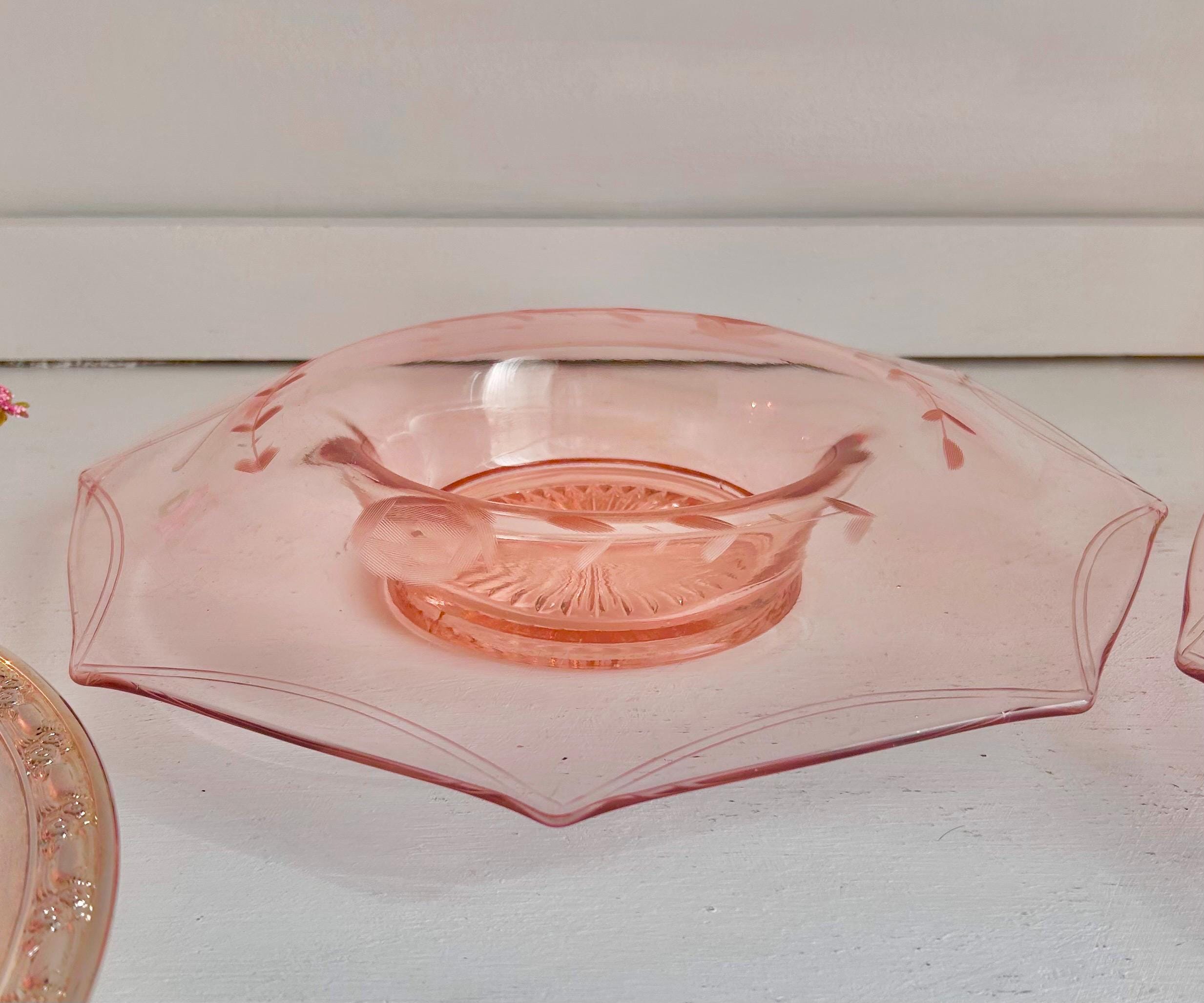Vintage Pink Depression Glass Bowls – Etched Floral Rolled Rim, CHOICE