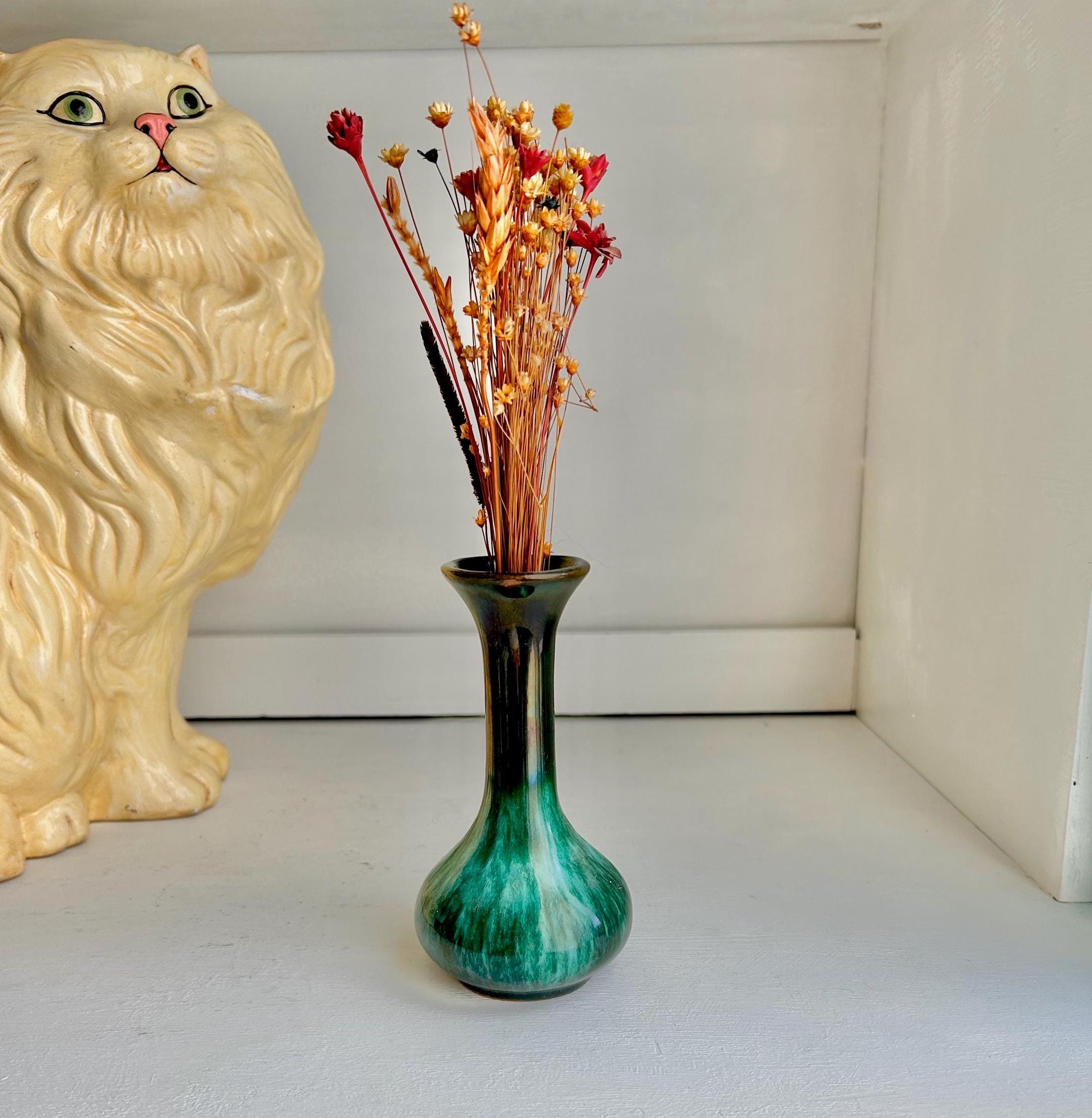 Vintage Blue Mountain Pottery Bud Vase – Teal Drip Glaze, Canadian Ceramic