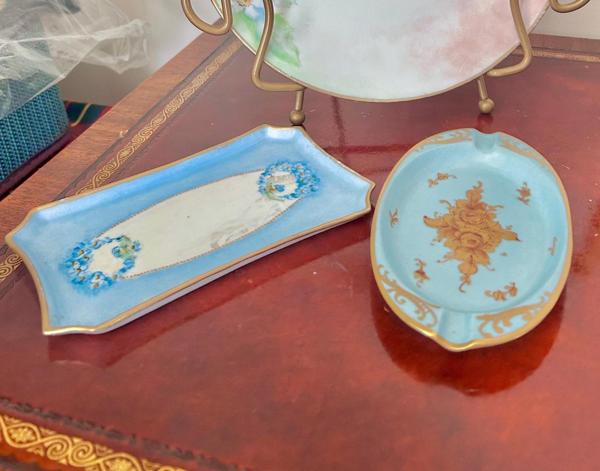 Small Blue Porcelain Dishes Hand-painted Limoges France