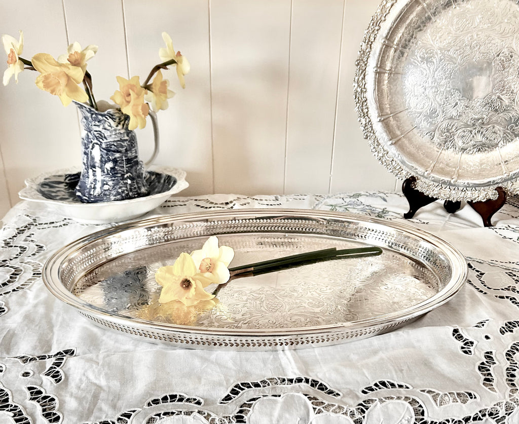 Vintage 22 Inch Silver plate Tray