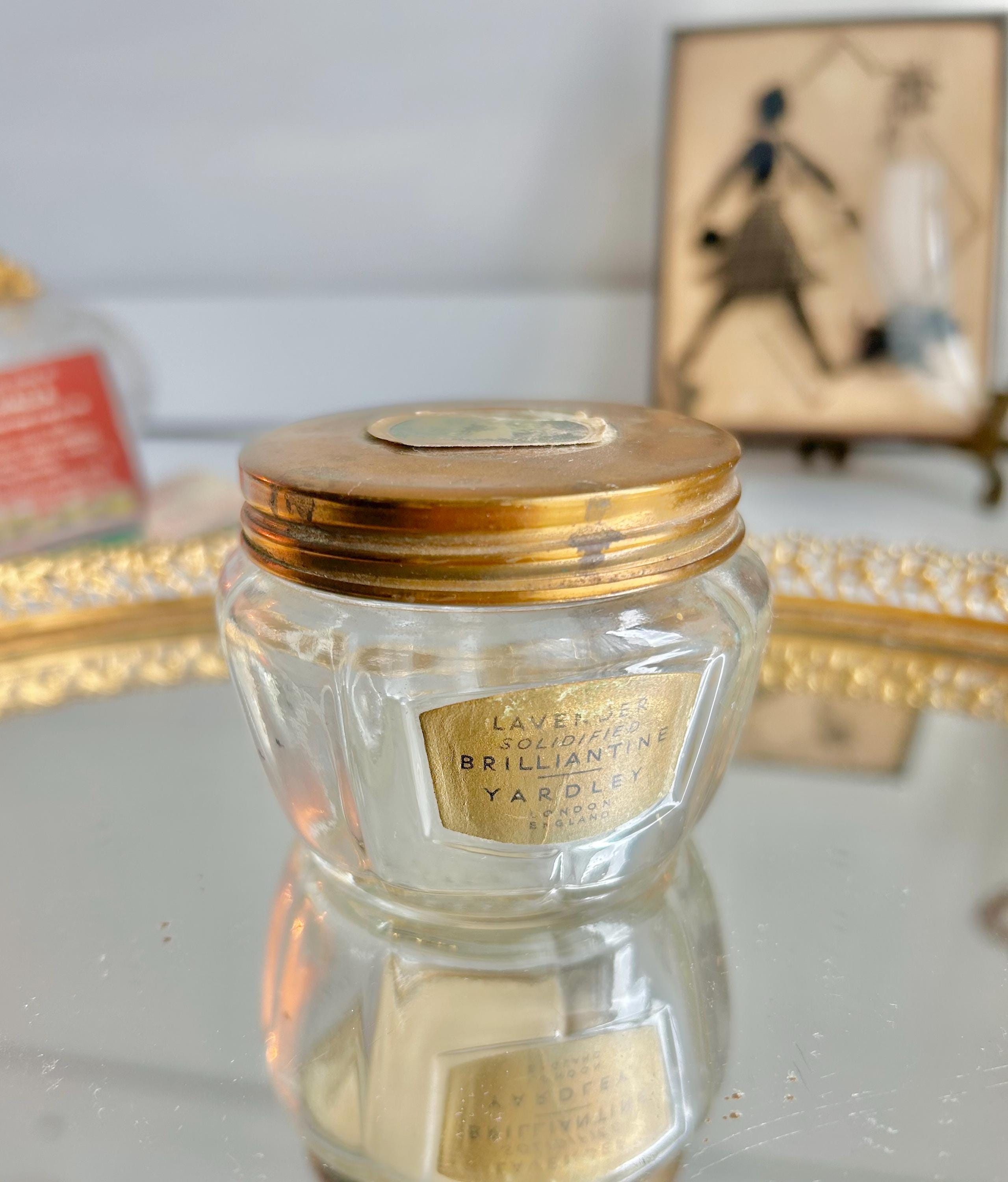 Vintage Yardley Lavender Brilliantine Jar: Clear Glass, Brass Lid
