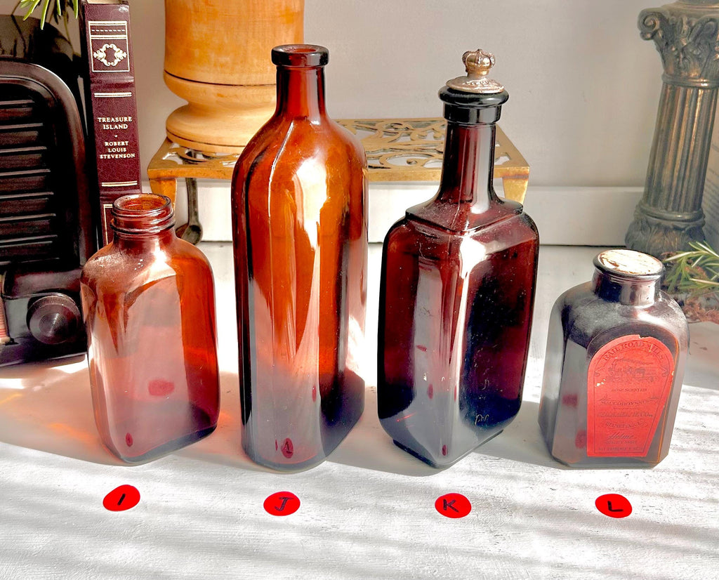 Vintage Amber Apothecary Bottle: Collectible Brown Glass, Choose Your Style