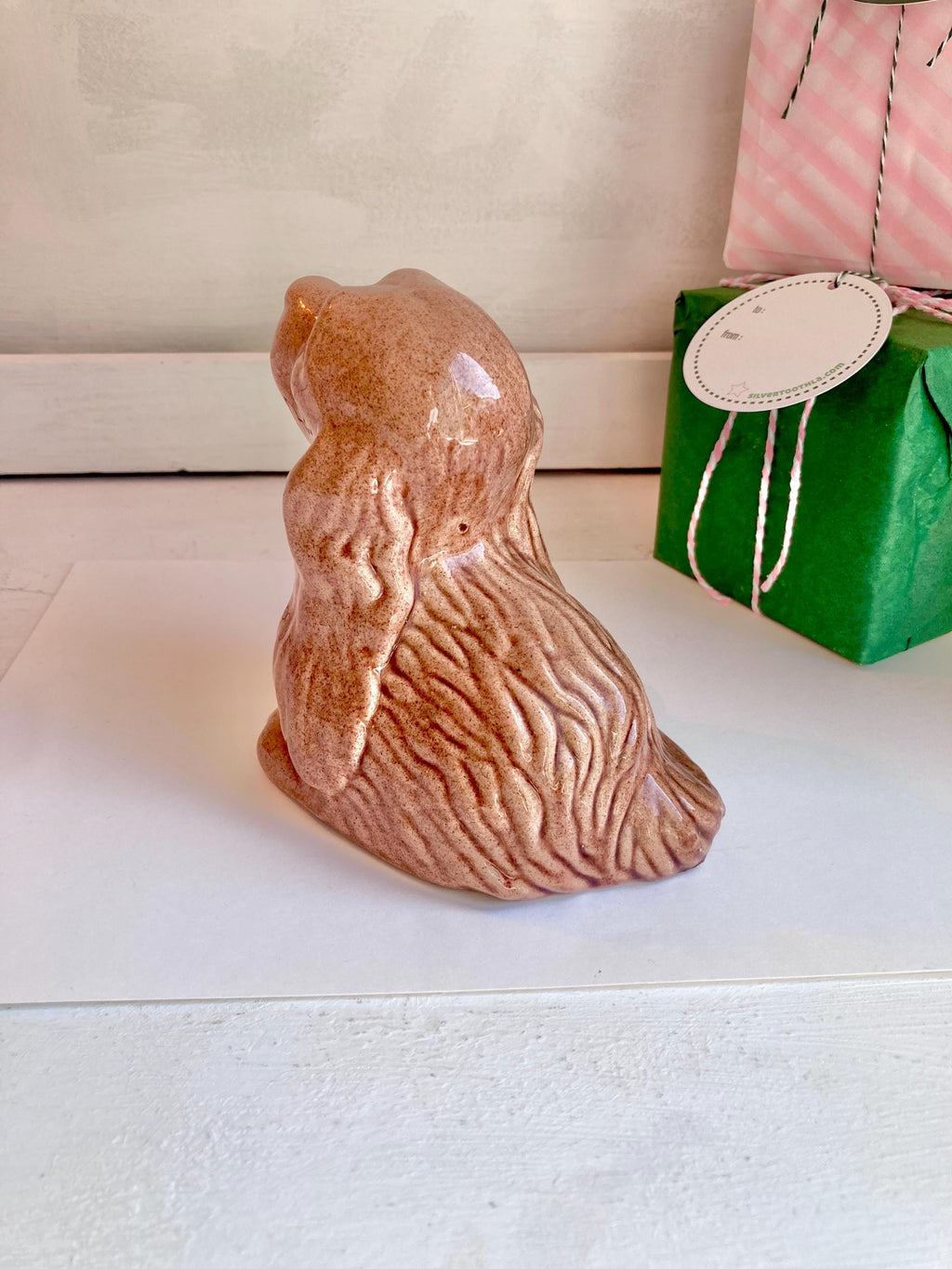 Vintage Spaniel Dog Figurine - Large Hand Painted Seated Ceramic Cocker Spaniel