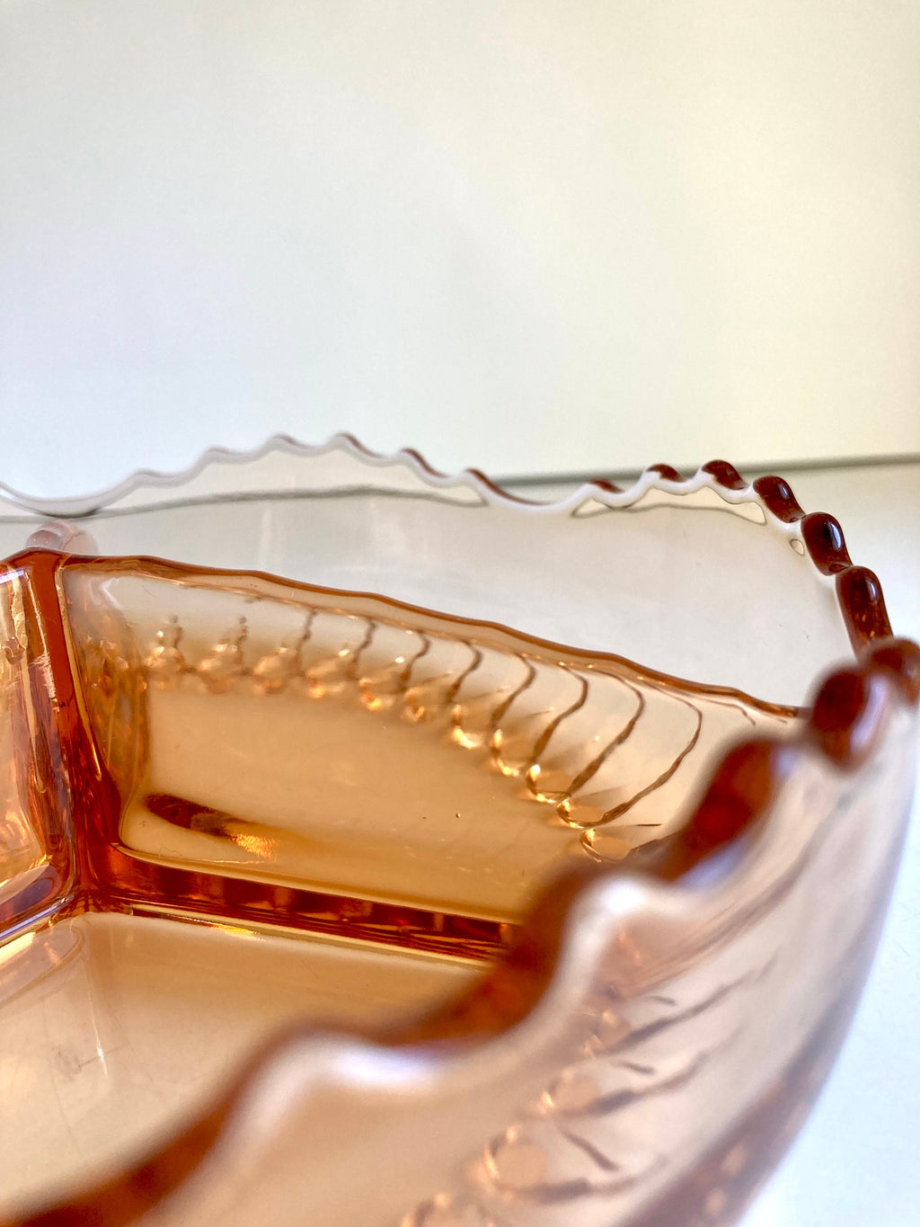 Vintage Amber Glass Divided Dish: Sawtooth Edge, 7-inch